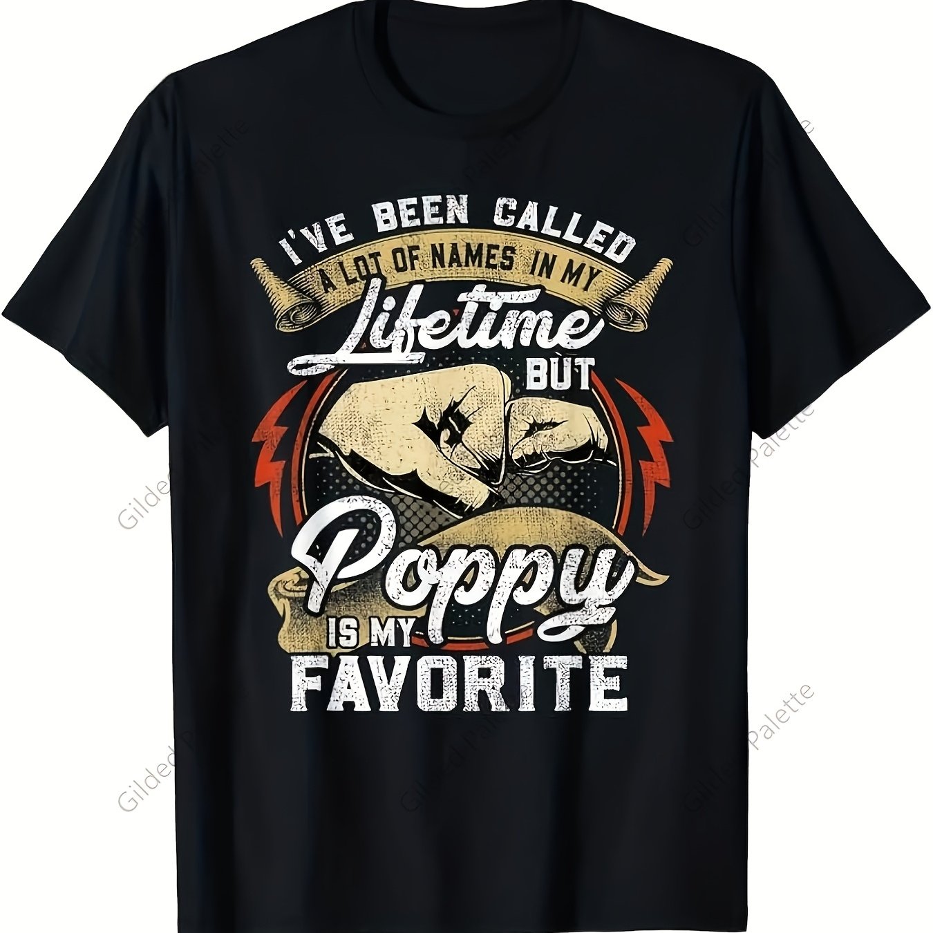 TEMU Men's "poppy Is " Text With Symbol T-shirt, Casual Short Sleeve Crew Neck Tee, Breathable Micro-stretch Opaque Fabric, Suitable For Summer And