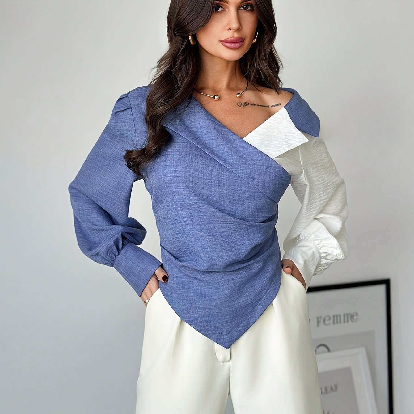 Image of Ladies' Fashion Elegant Color- Shirt Top