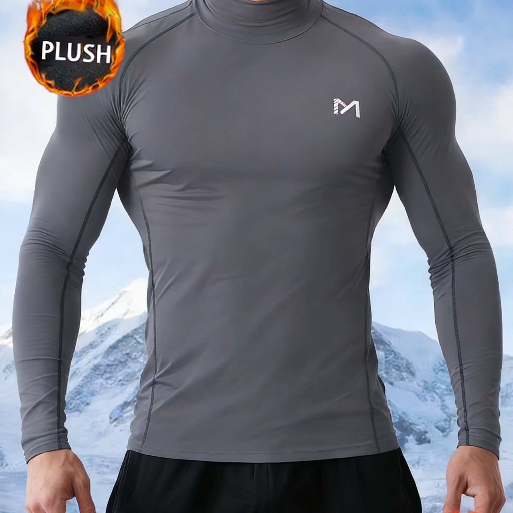 Image of Men's Warm Long-sleeve Crew Neck T-shirt | High Stretch, Quick-dry, Breathable, Moisture Wicking, Ideal For Cold Weather And Casual Wear