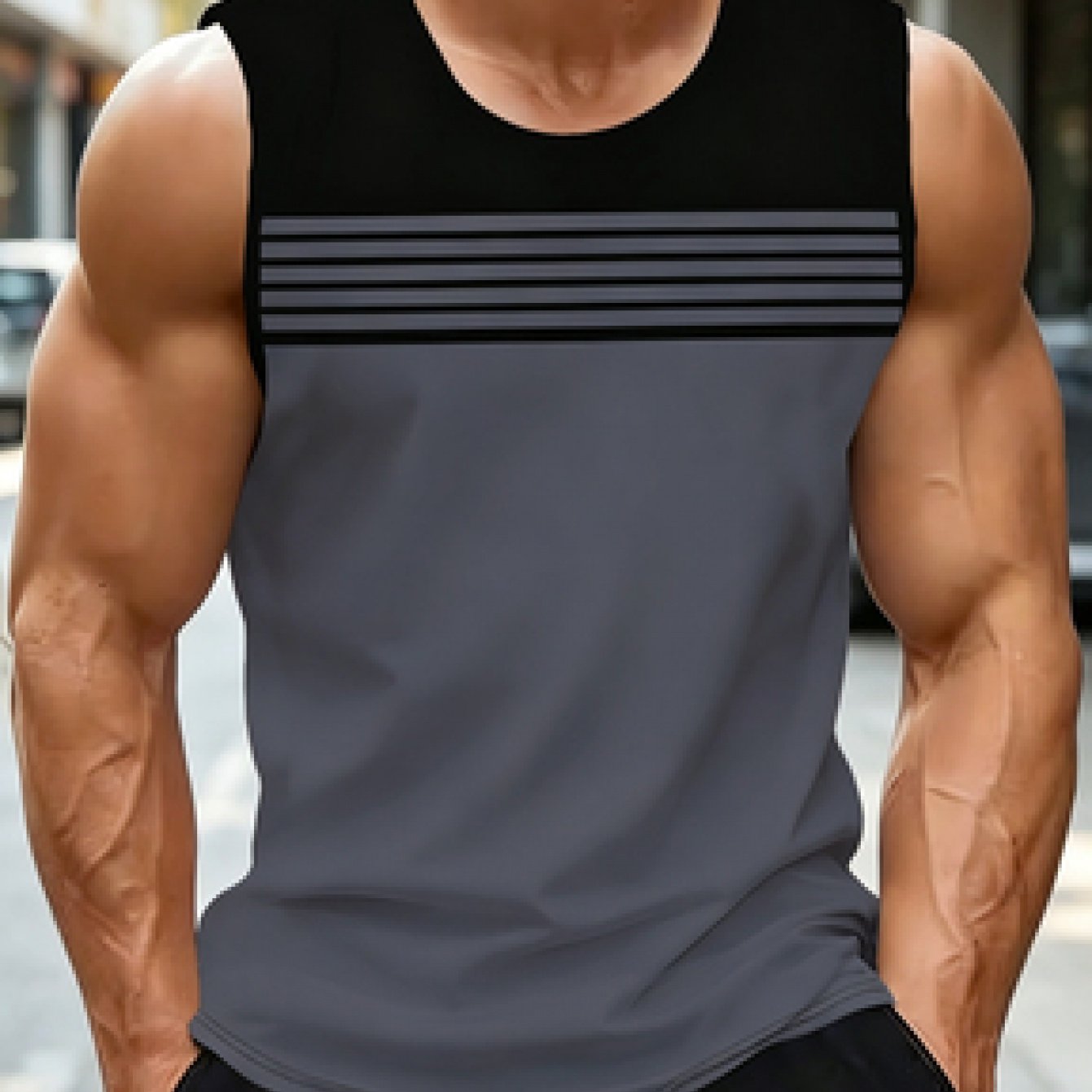 TEMU Printed Design - Not Textured Fashionable Versatile Men's Round Neck Sleeveless Vest Casual Sport Outdoor , A Great Gift For Men, Trendy