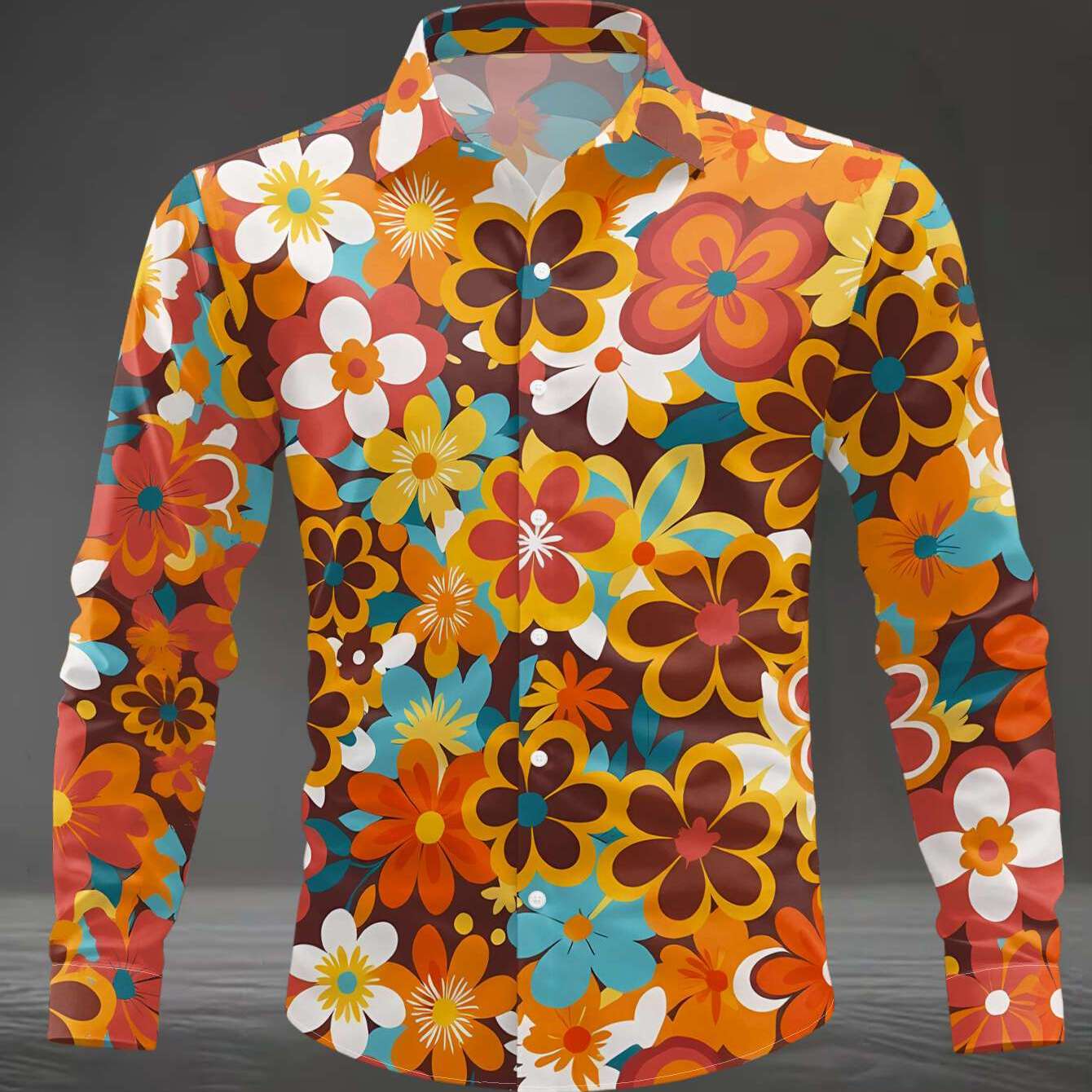 TEMU Cette chemise à manches longues pour homme arbore un motif floral rétro vibrant, pour les quotidiens et les tenues décontractées. Elle est