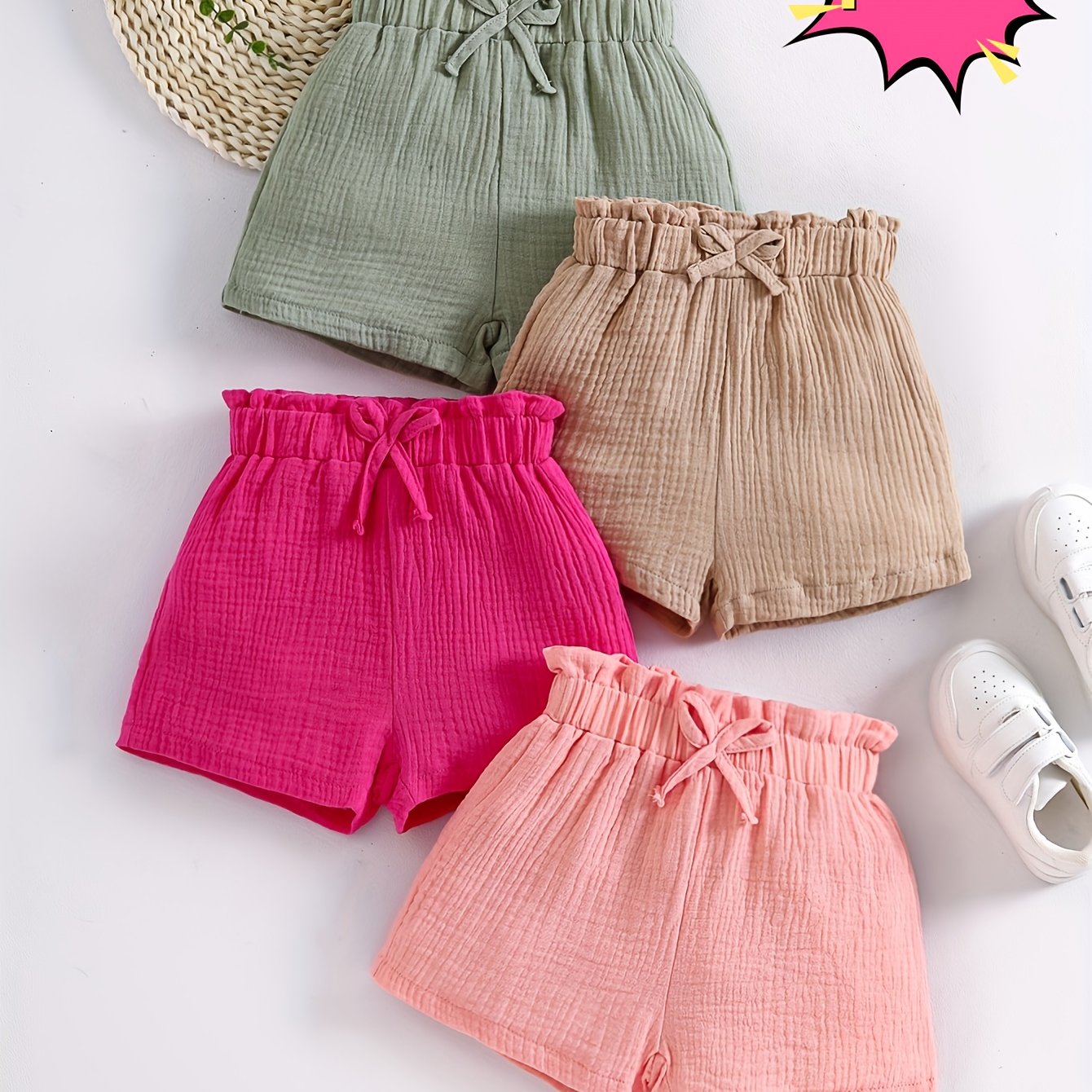 4pcs Set Girls' Summer Dopamine Pure Cotton Comfortable Bow Decor Casual Versatile Shorts, Perfect For Outdoor