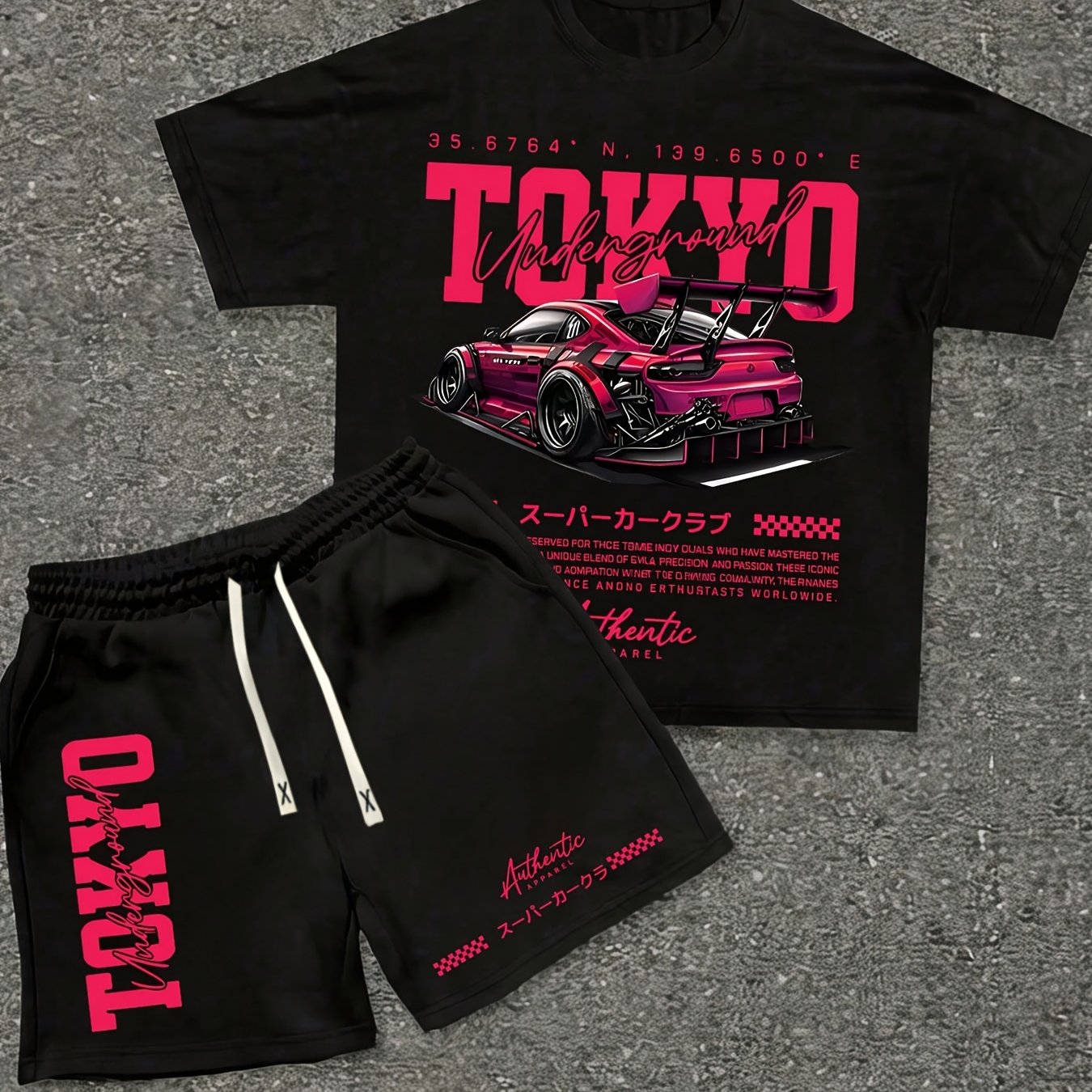 TEMU Men's Short Sleeve T-shirt And Drawstring Shorts Set, Summer Pattern Letter Print Round Neck Short Sleeve T-shirt And Drawstring Outdoor Casual