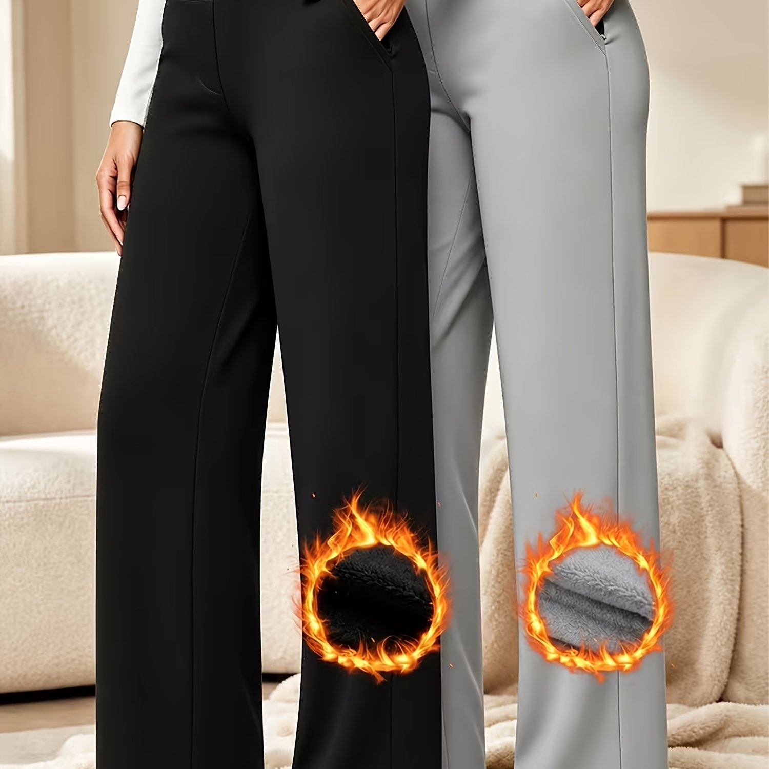 TEMU 2pcs Women's Must Have Fleece Lined Pants For Fall & Winter, Yoga Pants, Casual Loose Trousers, Sports Pants, For Daily Outfits, Sports, Outdoor