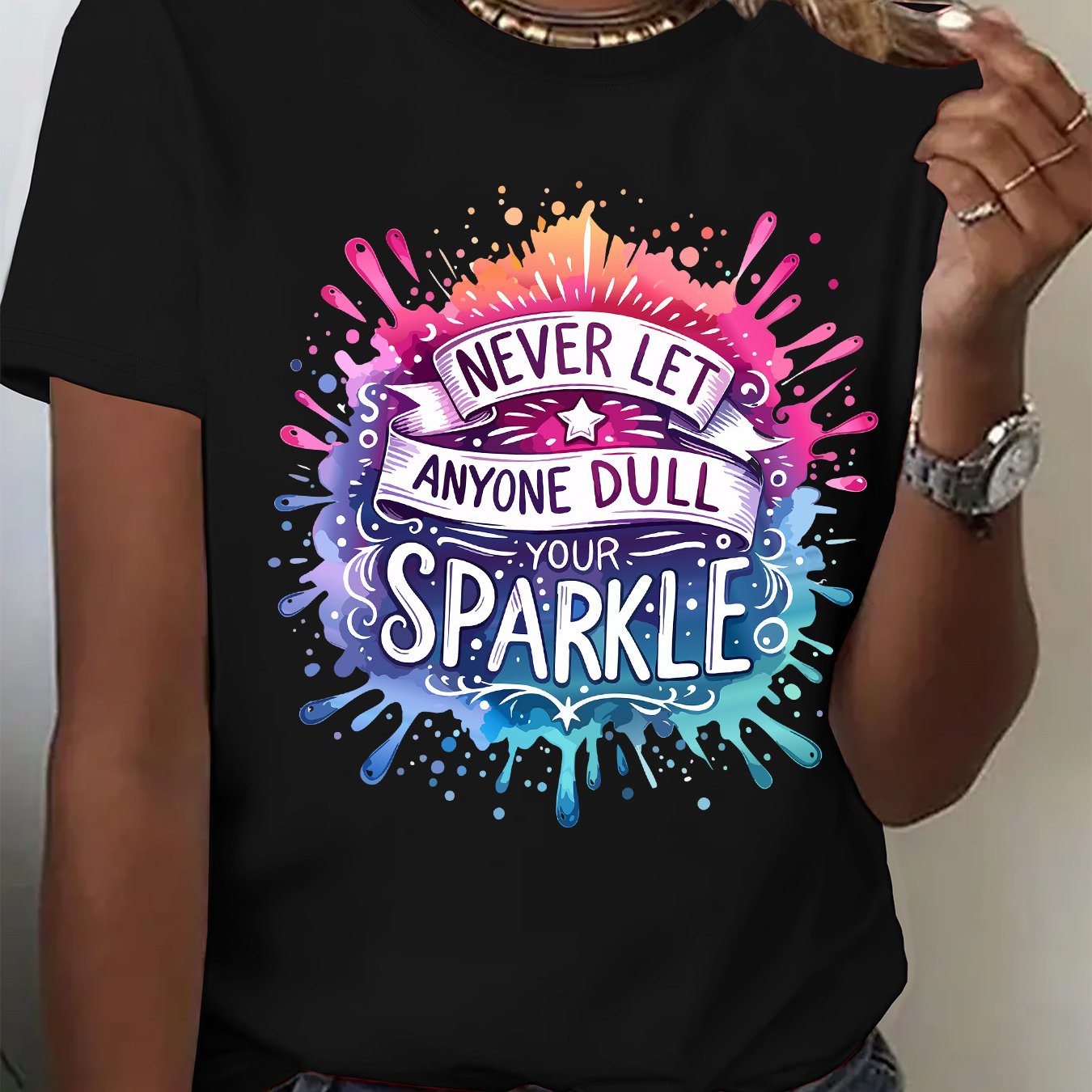 TEMU Graphic Print T-shirt, Short Sleeve Crew Neck Casual Top For Summer & Spring, Women's Clothing