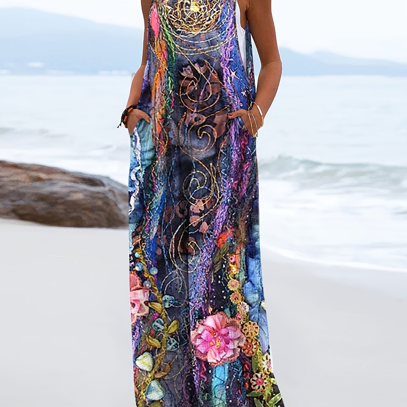 TEMU Spring And Summer Versatile Ethnic Style Colorful Printed Dress Pants