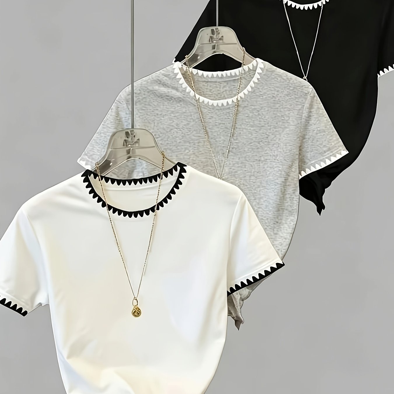 TEMU Style Summer Design Sense 3pcs Short Sleeve Set, Premium Contrast Chic T-shirt