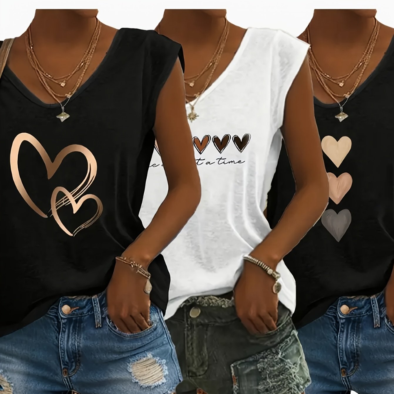 TEMU 3pcs Women's Casual Top Set - Sleeveless V-neck, Sleeve, And Crossbody Styles With