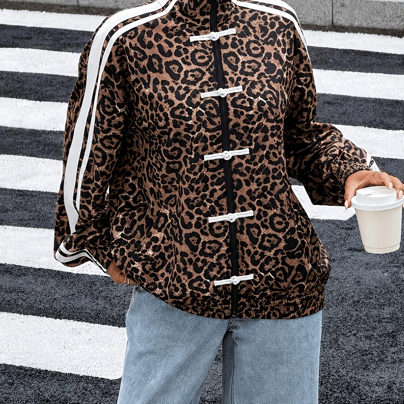 TEMU Women's Fashion Leopard Print Long Sleeve Jacket - Button-front Color-block Short Casual Coat, Perfect For Daily And Wear, 2026 Autumn New