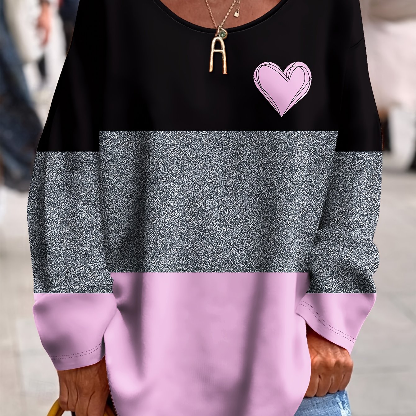 E-shop Plus Size - Plus Size - Bedrucktes Design - Kein strukturierter, gerichteter Stil - Plus Size Easy Contrast Patchwork Kleines Herz Musterdruck,