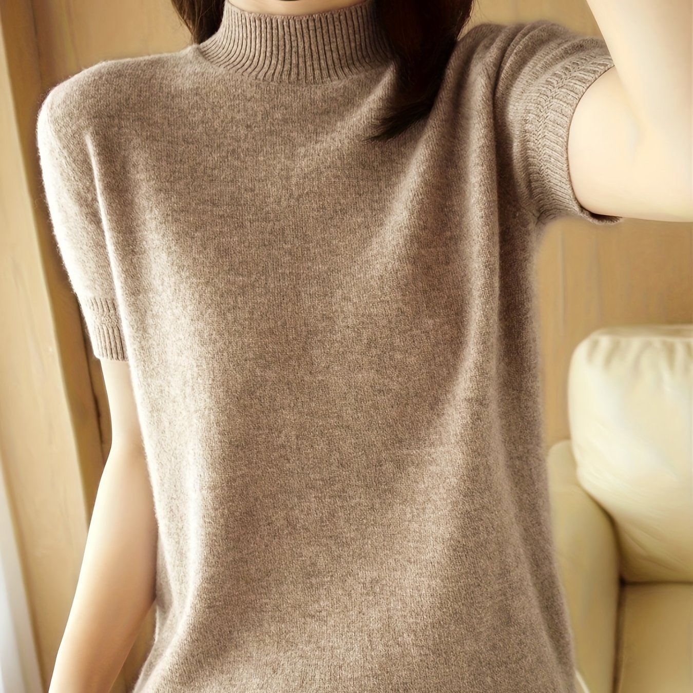 New Arrivals! Women's Sweater For Spring/summer/autumn, Featuring A Stylish Semi-high Collar And Short Sleeves
