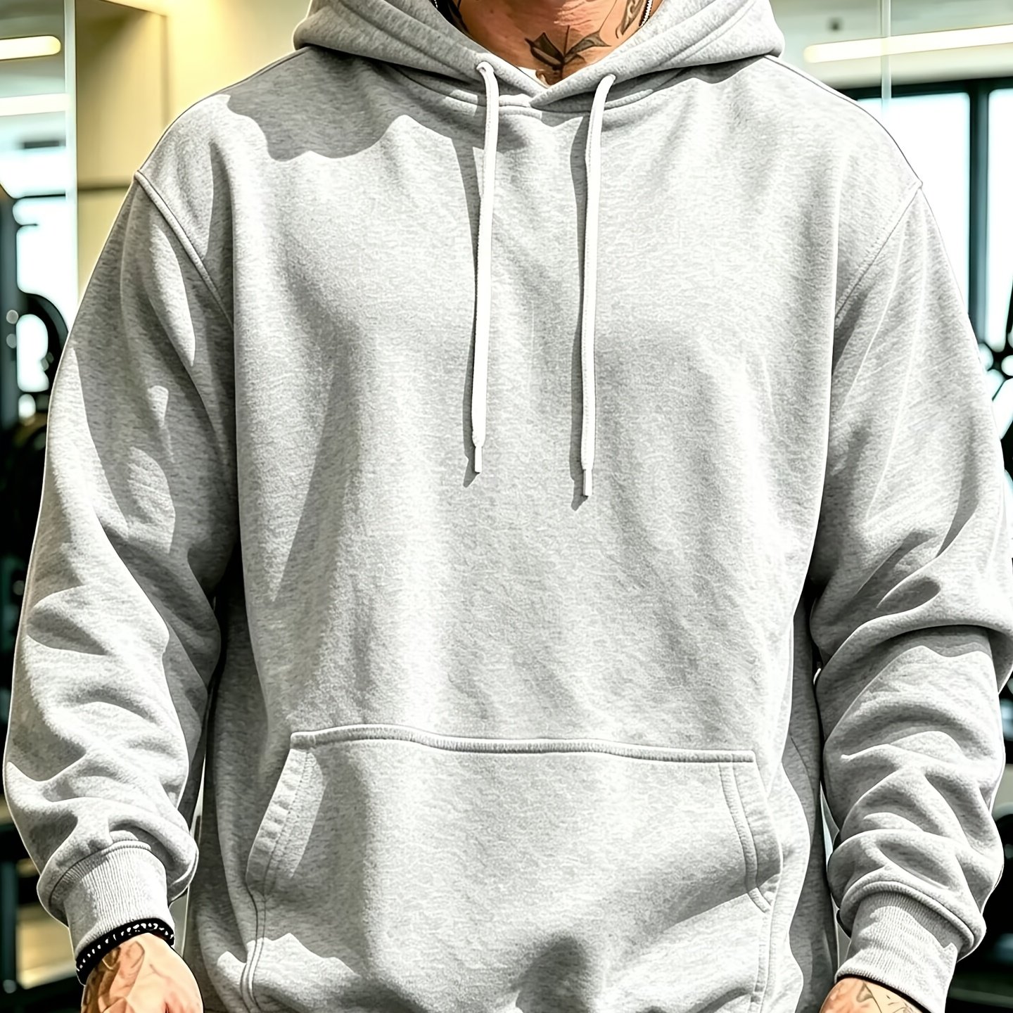 TEMU Men's Casual Sports Hooded Sweatshirt, Easy Solid Color Versatile Pullover Hoodie, Suitable For Daily , , And Casual Sports, Autumn Essentials