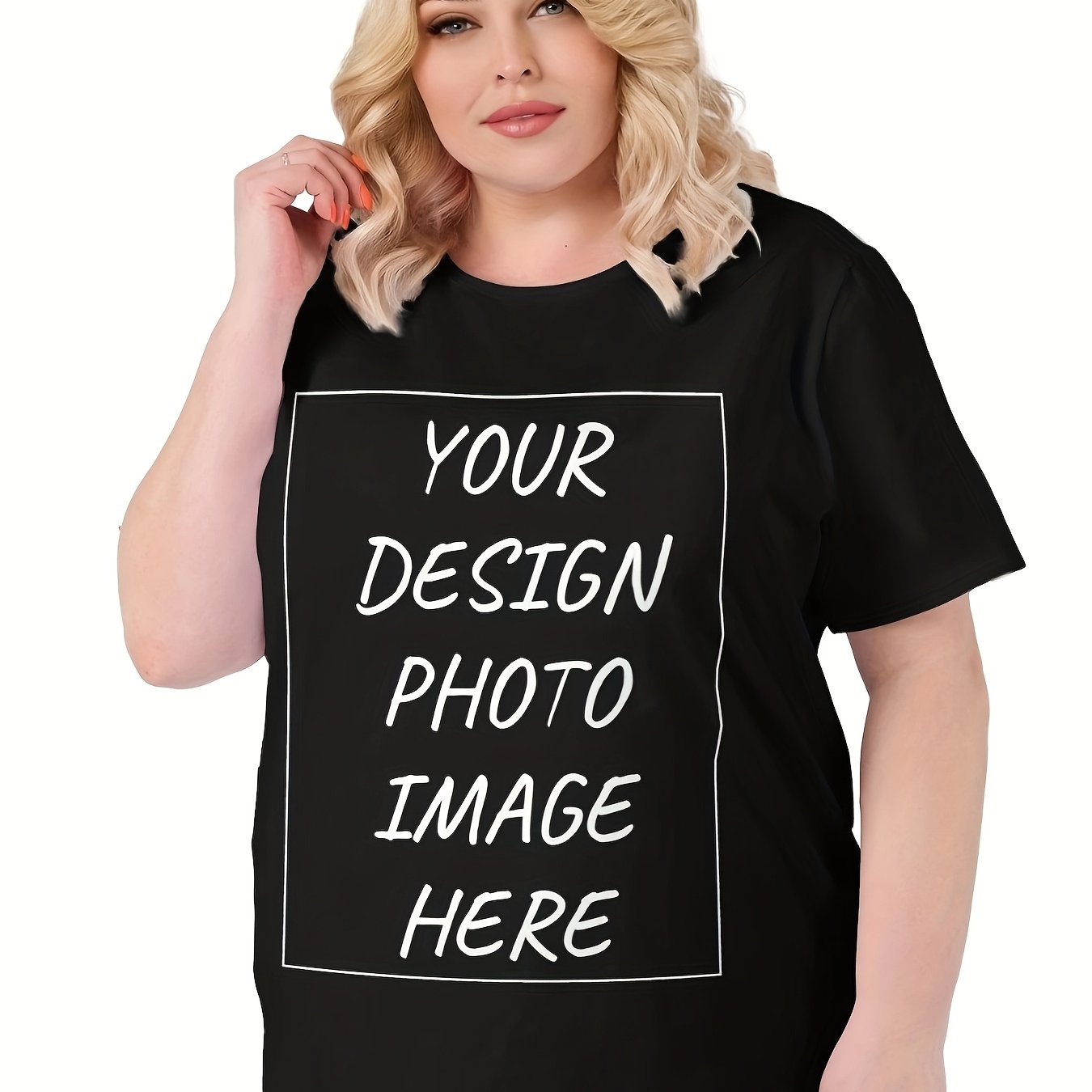 Plus Size, Oversized Custom T-shirt Personalized Plus Size Tee Pure Tshirt - Add Your Image - Men Women Adult Unisex Size - Solid Crew Neck Short Sleeve Tee Soft Comfortable Casual Trendy Swear