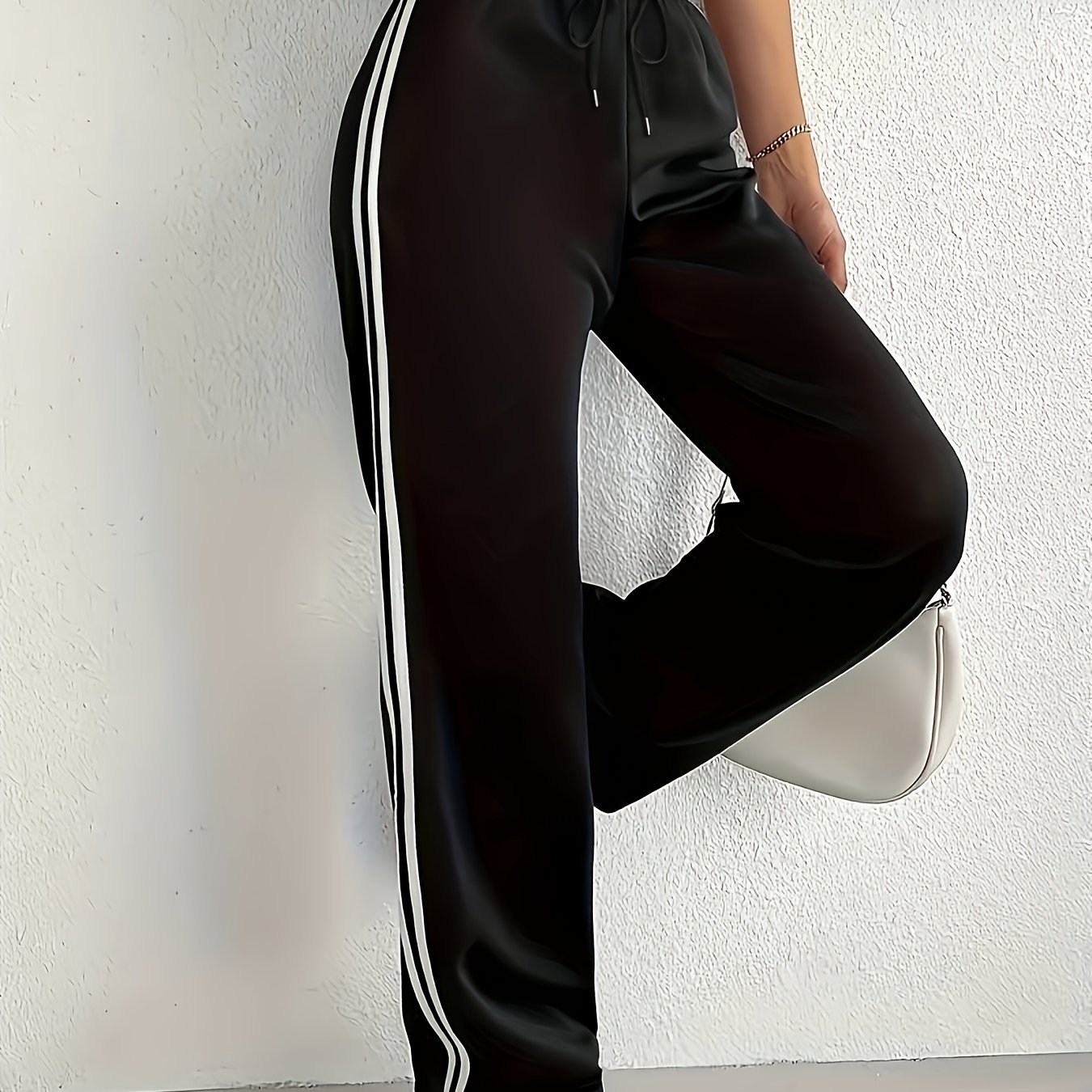 Side Stripe Casual Fashion Athletic Pants Outdoor Drawstring Straight Leg Athletic Trousers