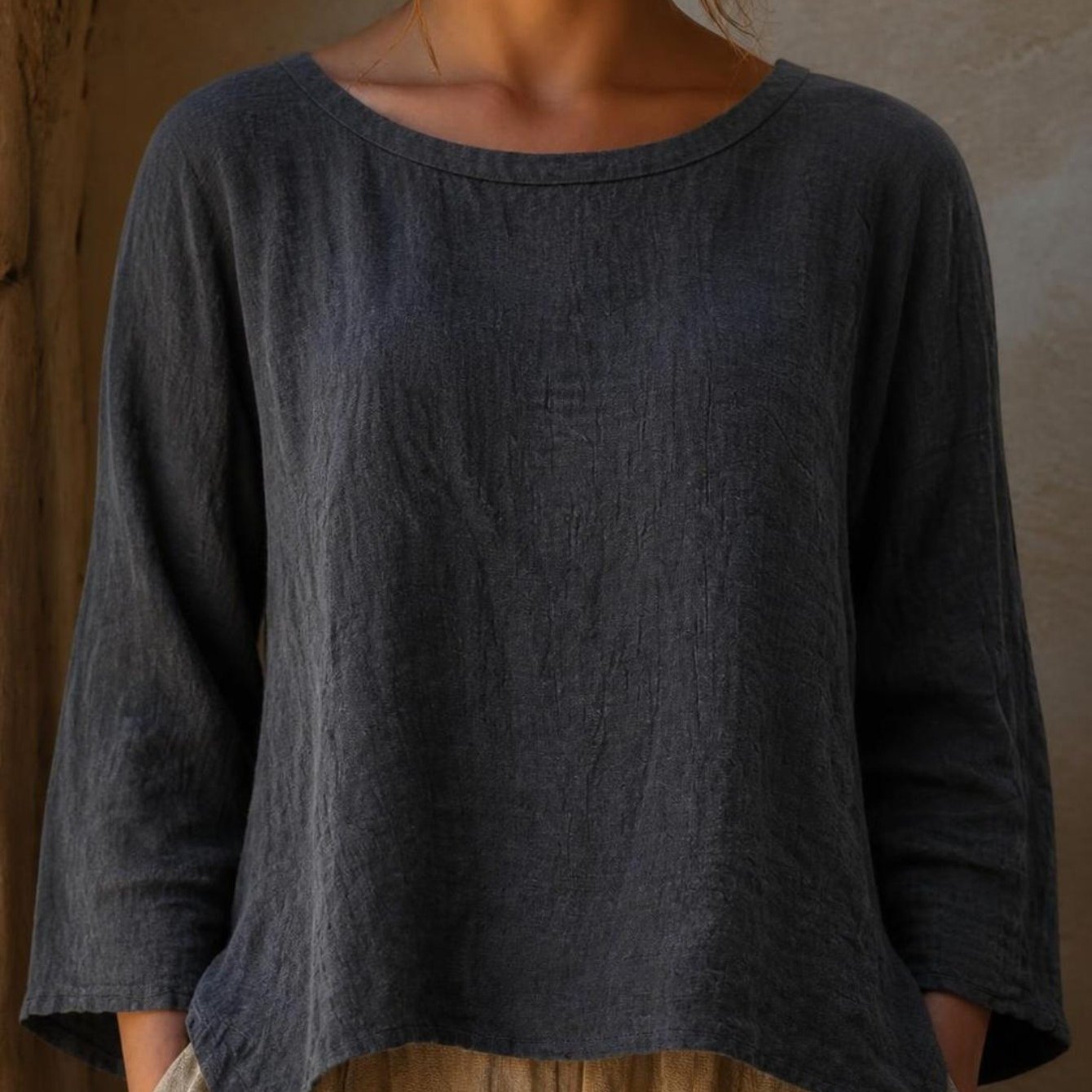 TEMU Haut décontracté pour femmes, couleur unie, col rond, manches longues, , épaules dénudées, fente, pull, printemps automne