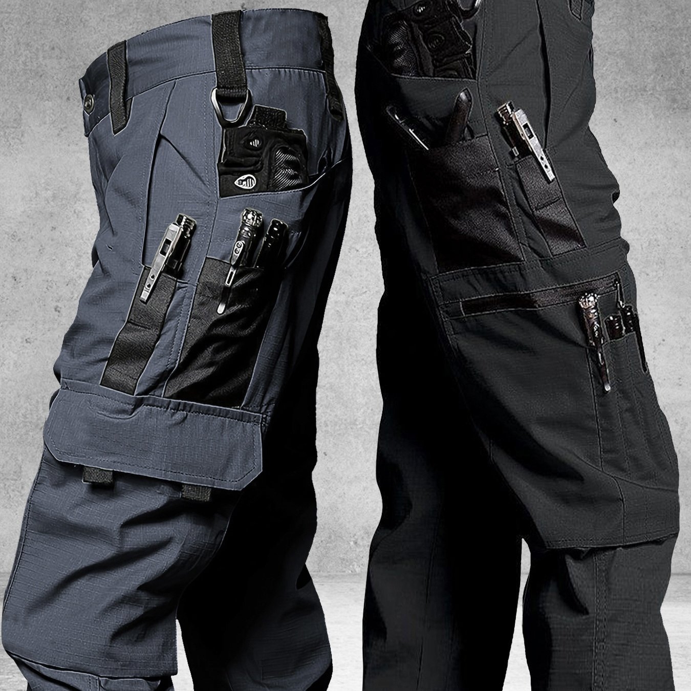 Image of 2pcs Men's Tactical Cargo Pants, Durable Multi- Pants For Outdoor Construction Work, Hiking And Trekking, Casual Tactical Pants | Adjustable Waist Pants | Hiking Gear (no Belt)