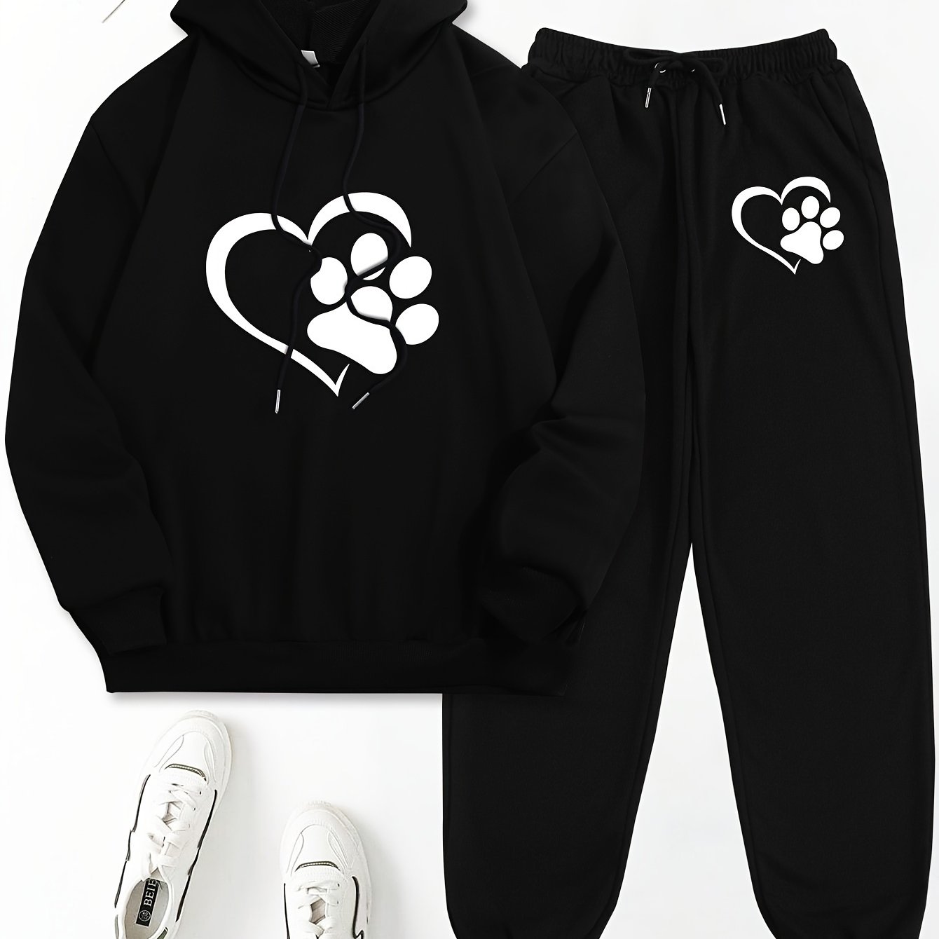 TEMU Letter Print 2 Piece Set, Hoodie & Pants, Women's Clothing