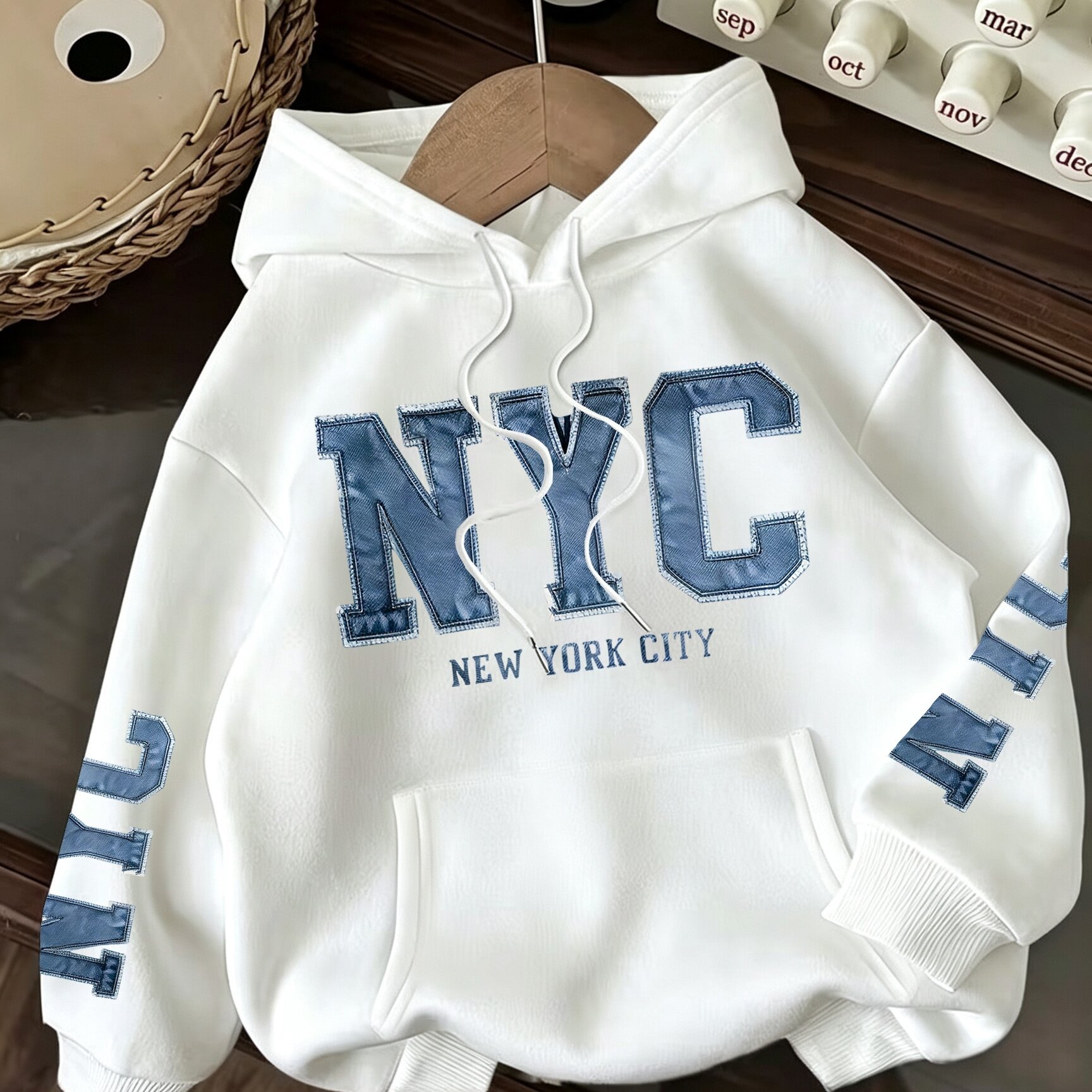TEMU Felpa da donna a maniche lunghe con cappuccio "NYC" patchwork, moda inverno