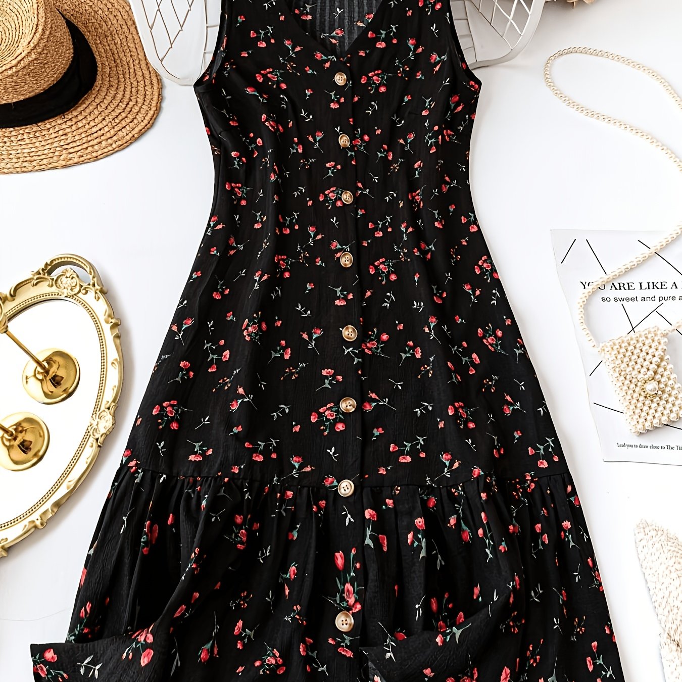 TEMU A Sleeveless Summer Floral Dress For Women, Perfect For Vacations And Casual Everyday Wear