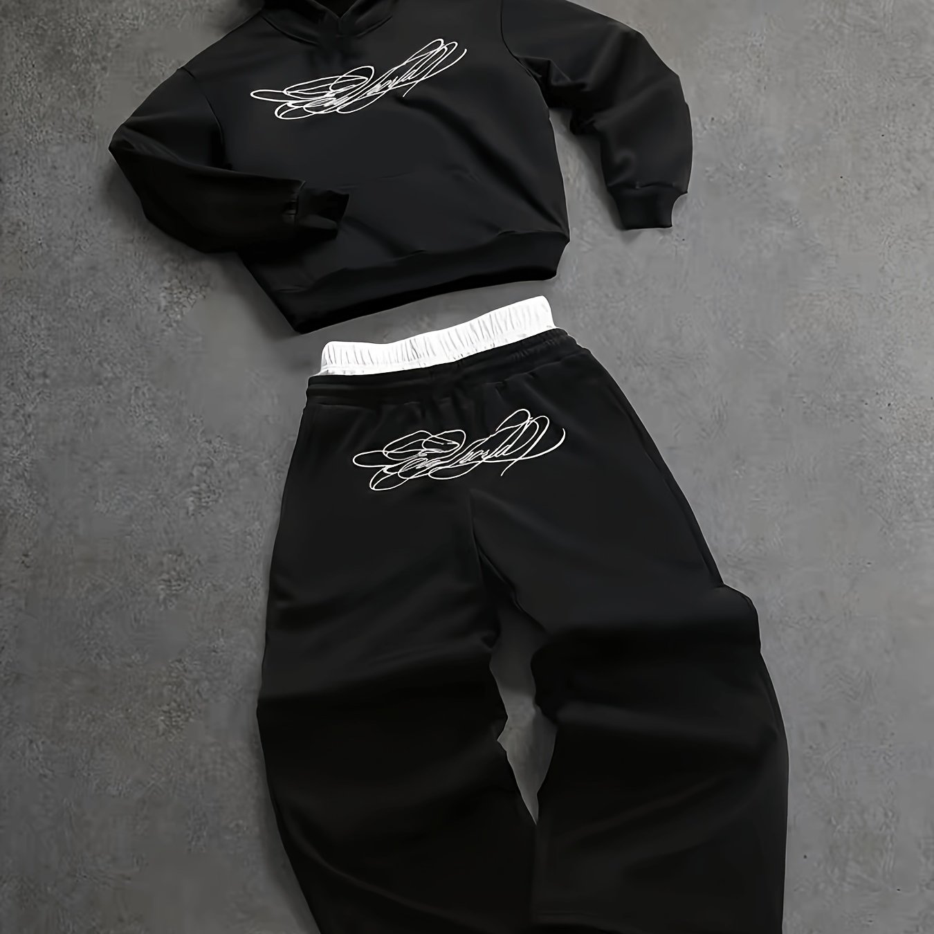 TEMU Men' Hoodie And Double Waist Wide-leg Pants Set