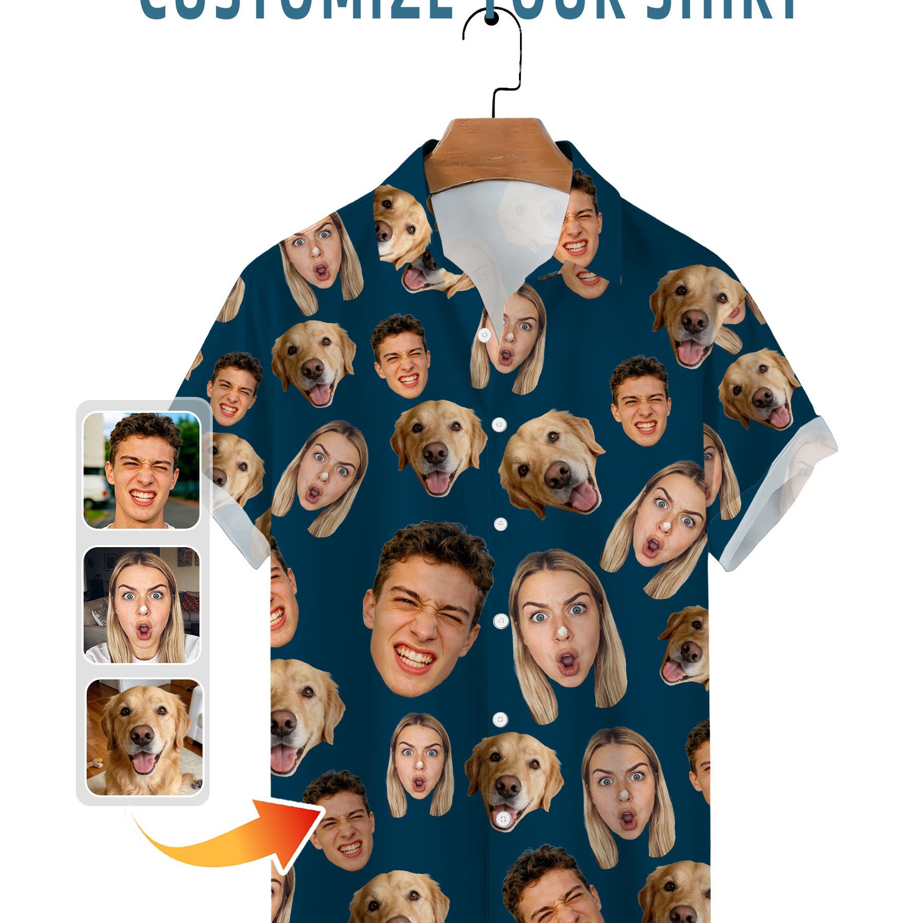 TEMU Custom-'s Dress Shirts With Personalized Face Printing. Add Your Full-face Photo For A Custom Hawaiian Shirt, And Personalized Party Attire. |