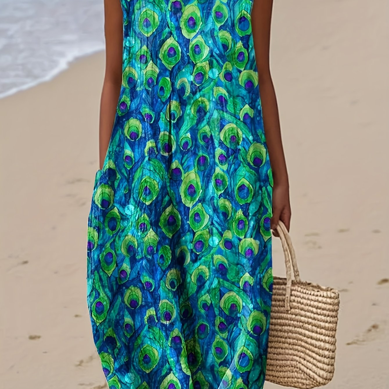 Spring/summer Full-print Women's Vest Dress For Beach Vacation, Casual, Elegant, And Daily Wear