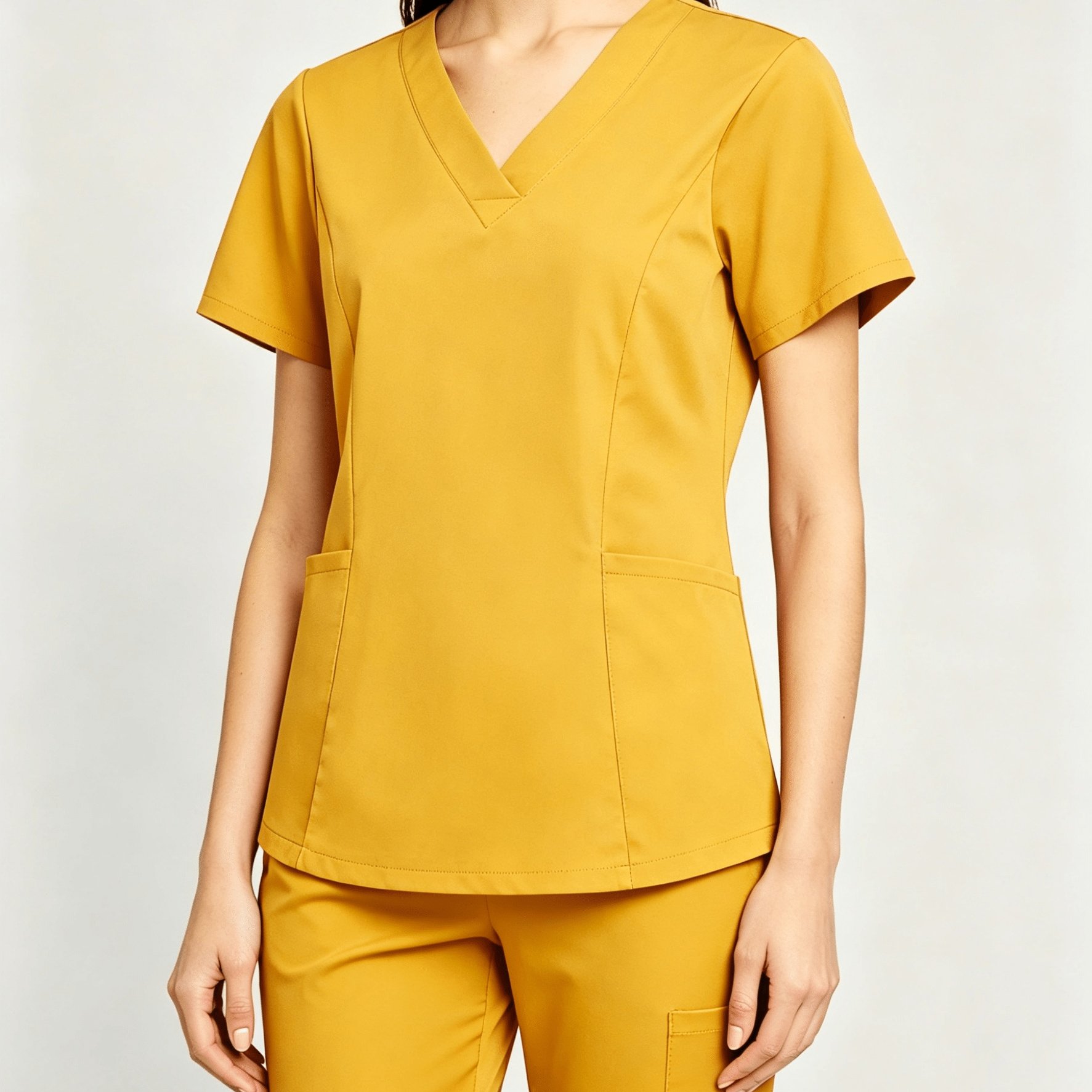 Image of 2pcs Set Women's Doctor Scrub Set - Casual V-neck, Smooth Fabric With Stretch - Workwear | Comfortable And Sweat-absorbing | Regular Fit With Pocket