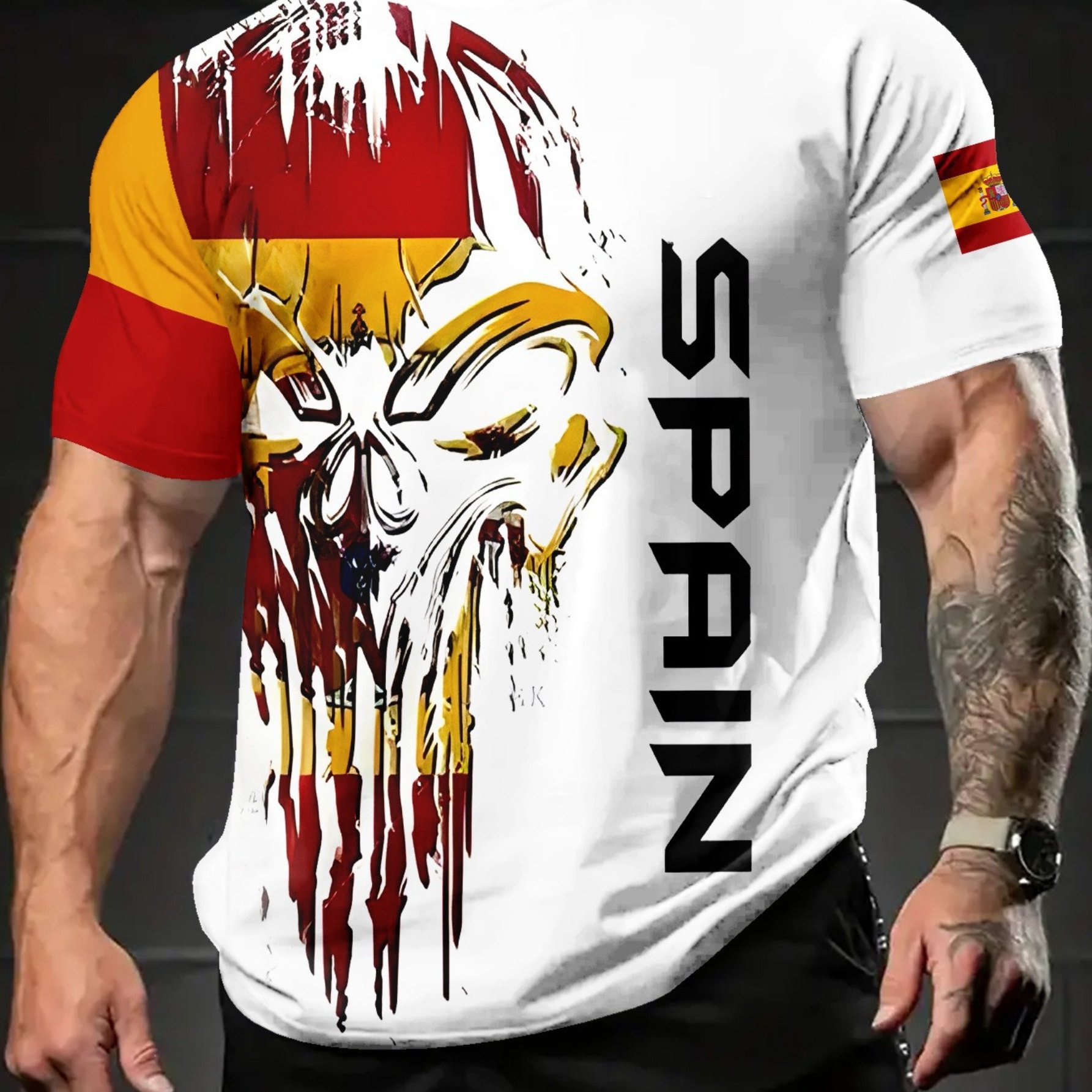 TEMU Camiseta para hombre de temática española con estampado de calavera y , tela cómoda y agradable, de manga corta para y uso diario