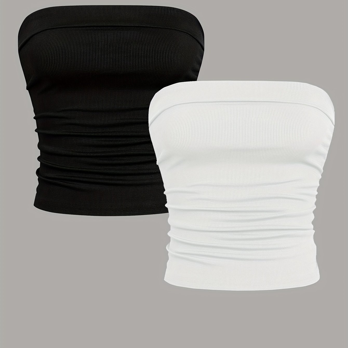 Image of Two-pieces Teen Girls Pleated Waist Knit Bodycon Vest, Tube Top, Girls Vest