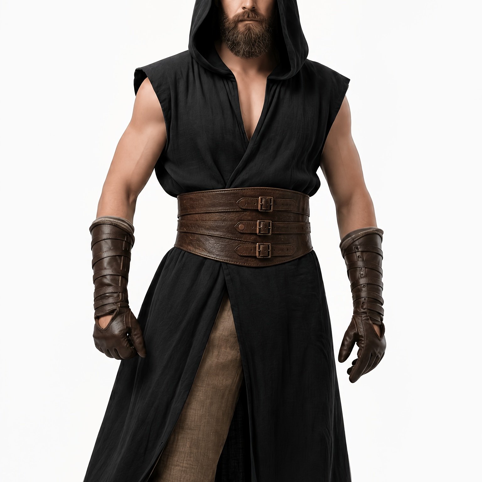 Men's Medieval Renaissance Hooded Tabard Costume Vest