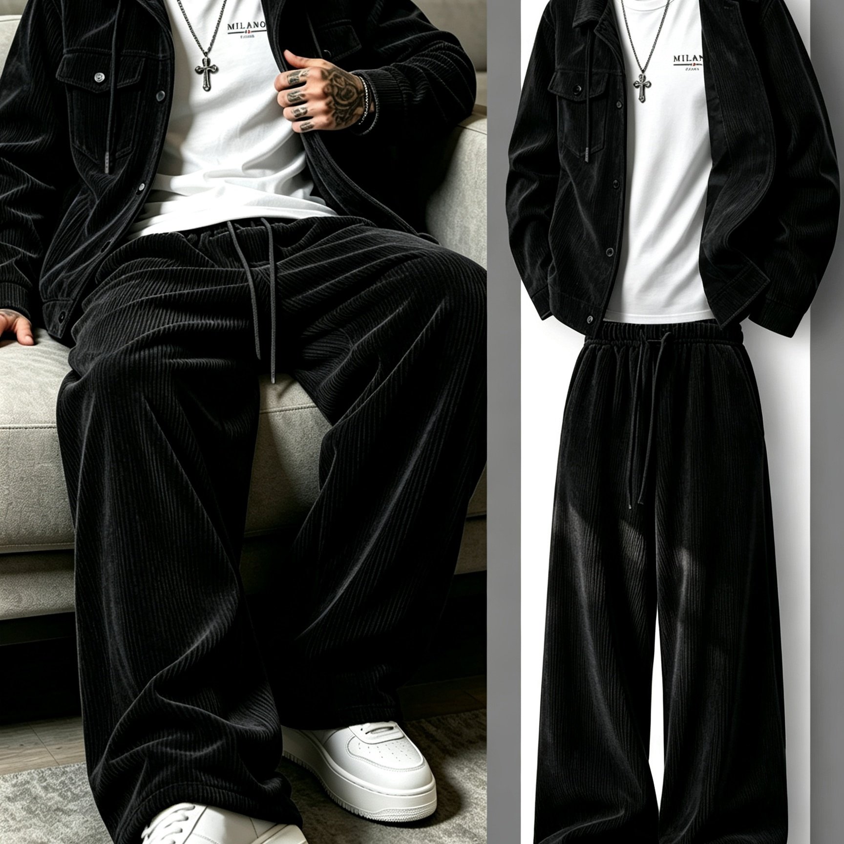 TEMU Bowz Brand 's Corduroy Casual Sportswear Set (3pcs). Order Now And A Versatile White Vest For Free. In Multiple Colors, Featuring A