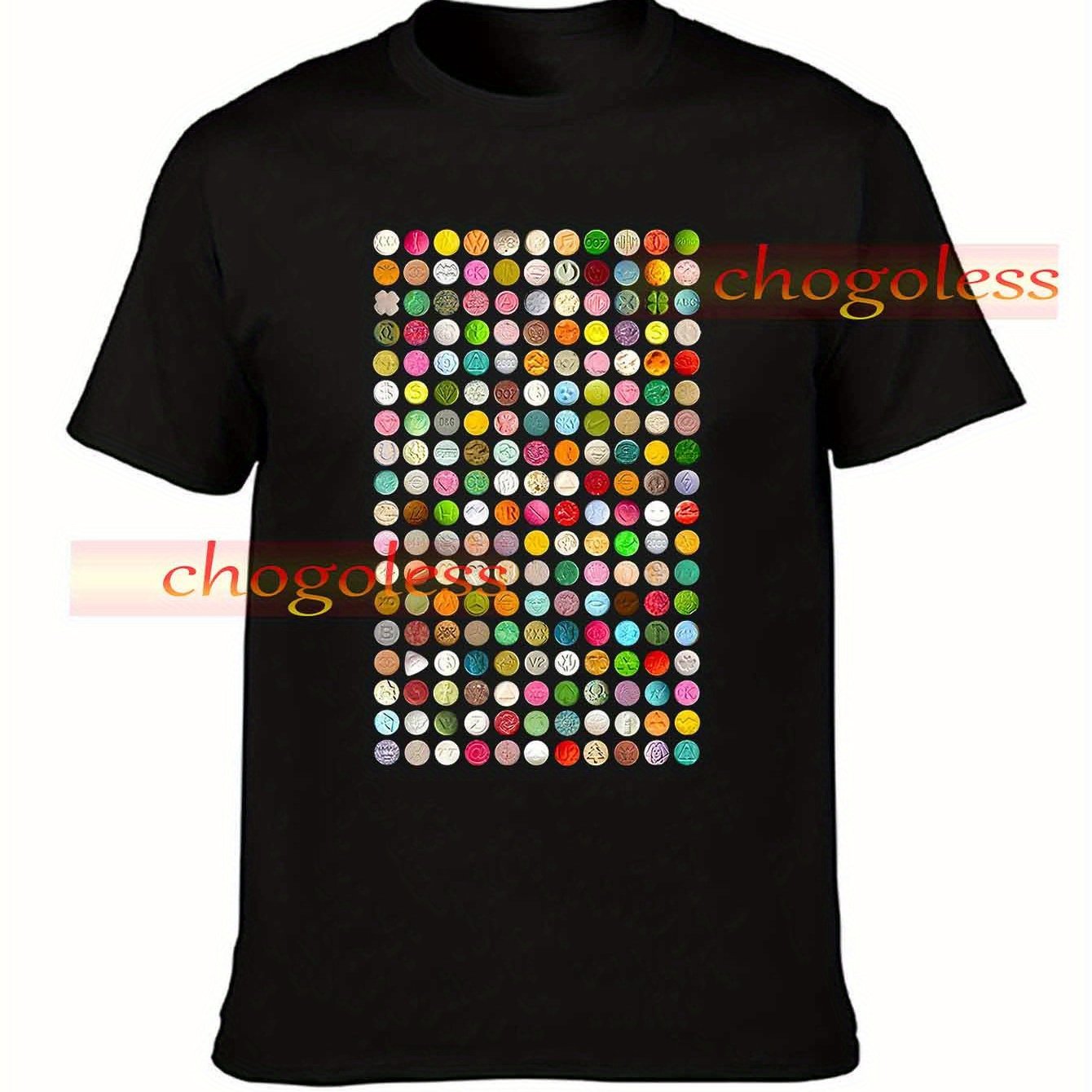 Men's Vintage 80s Rave Party T-shirt - Xtc Pill Design Festival Tee, 80s Themed Crew Neck Short Sleeve Shirt For Clubbing & Casual Wear, Machine Washable Vintage Apparel