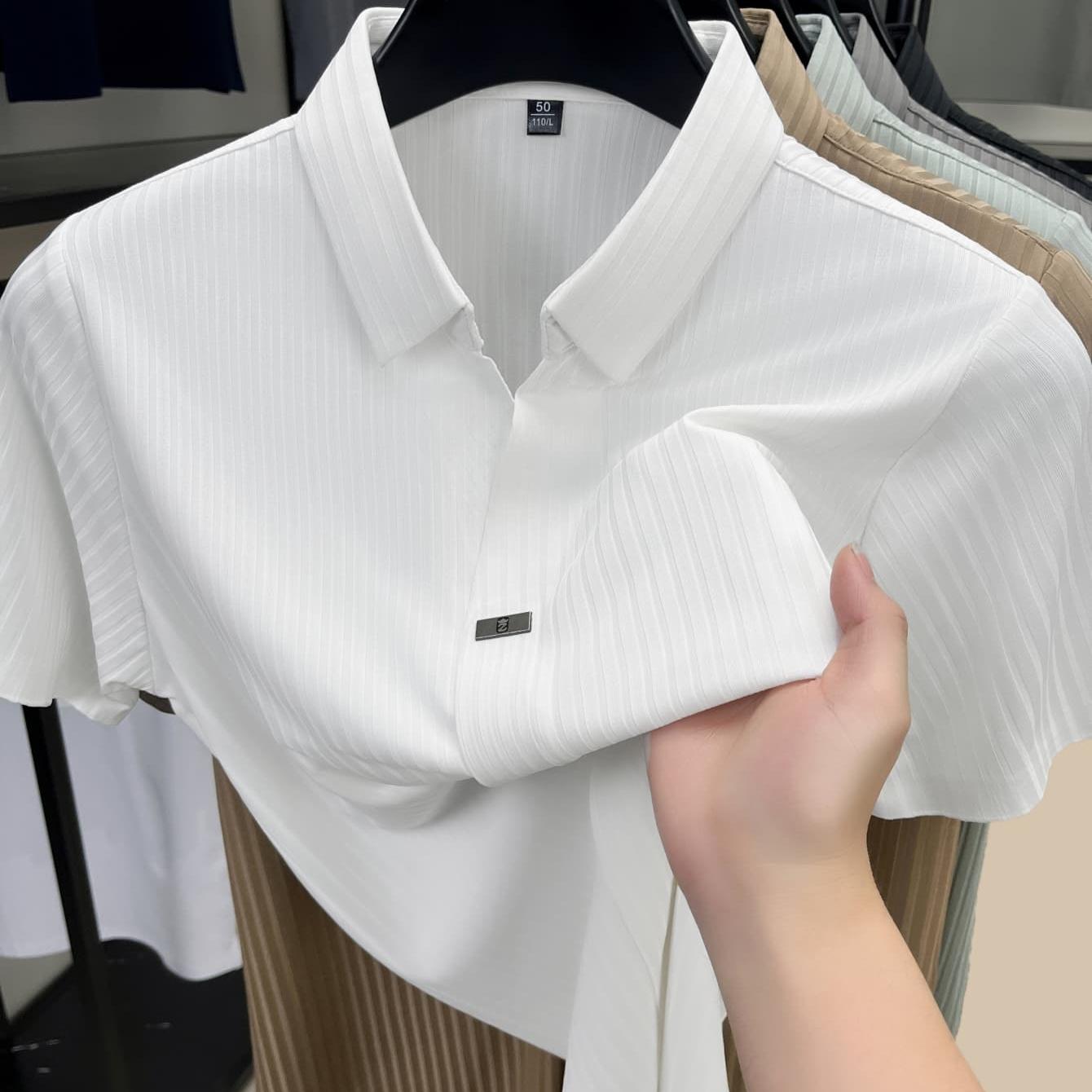 TEMU Goharamnia Men's Short Sleeve Shirt - Wrinkle-resistant Breathable Moisture-wicking -neck Lapel Collar, Suitable For Golf, Tennis, Fishing,