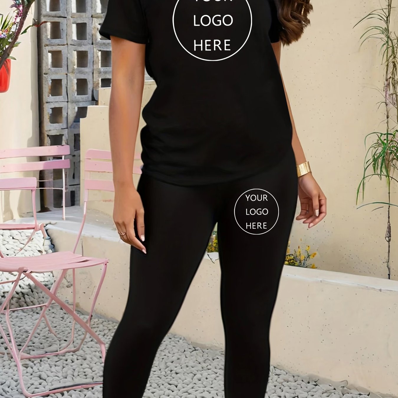 TEMU Gepersonaliseerde 2-delige set voor dames: modieuze casual top met korte mouwen en lange broek met print