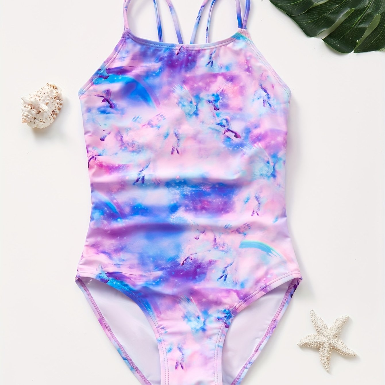 Image of Teen Girl's Fashionable Purple 1pc Swimsuit With -cross Straps Swimming Pool