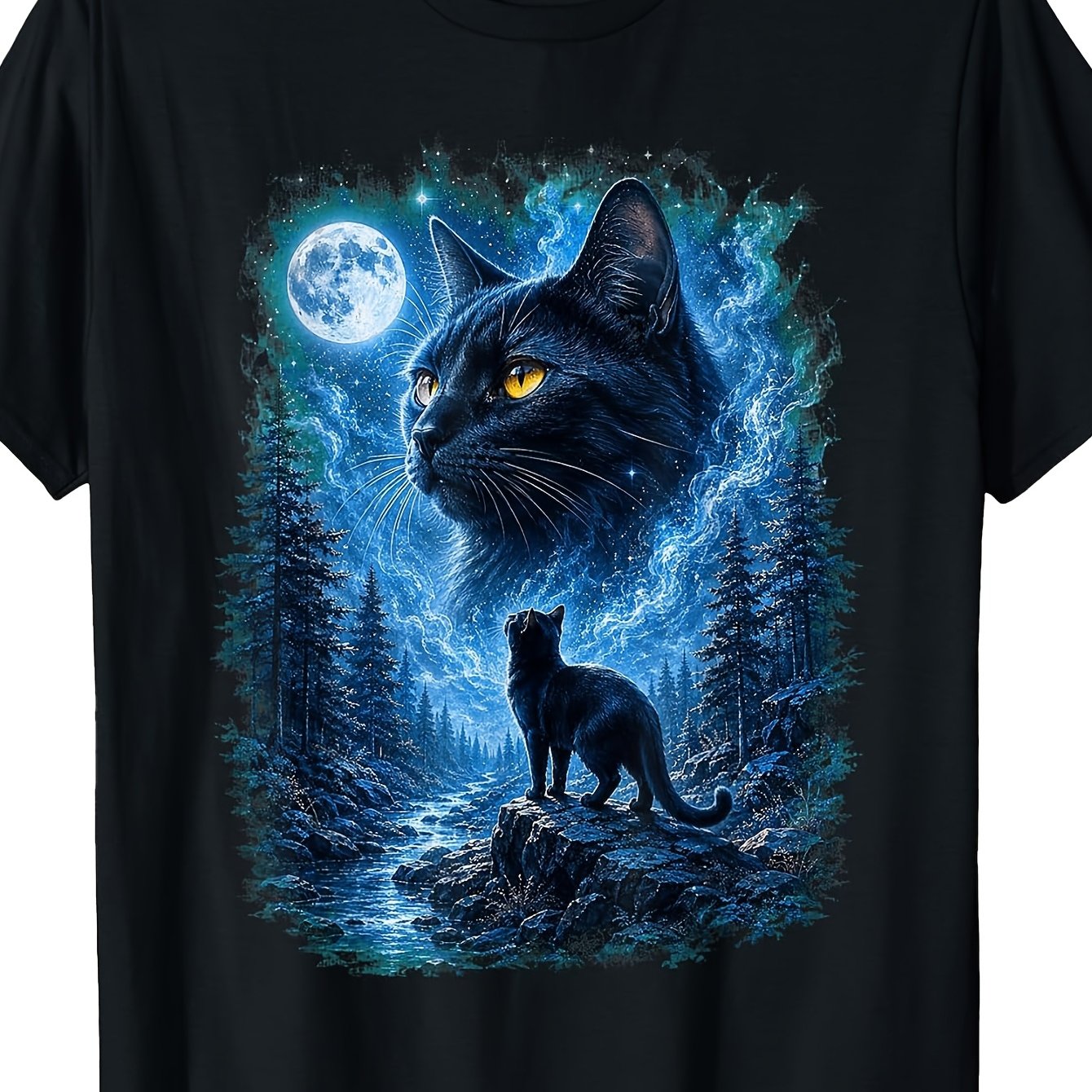 Image of Cat Moon Forest Shirt Men's T-shirt Comfortable Perfect For Home|outdoor|work|gifting (mother's Day|valentine's Day|birthdays) All Sizes Unisex