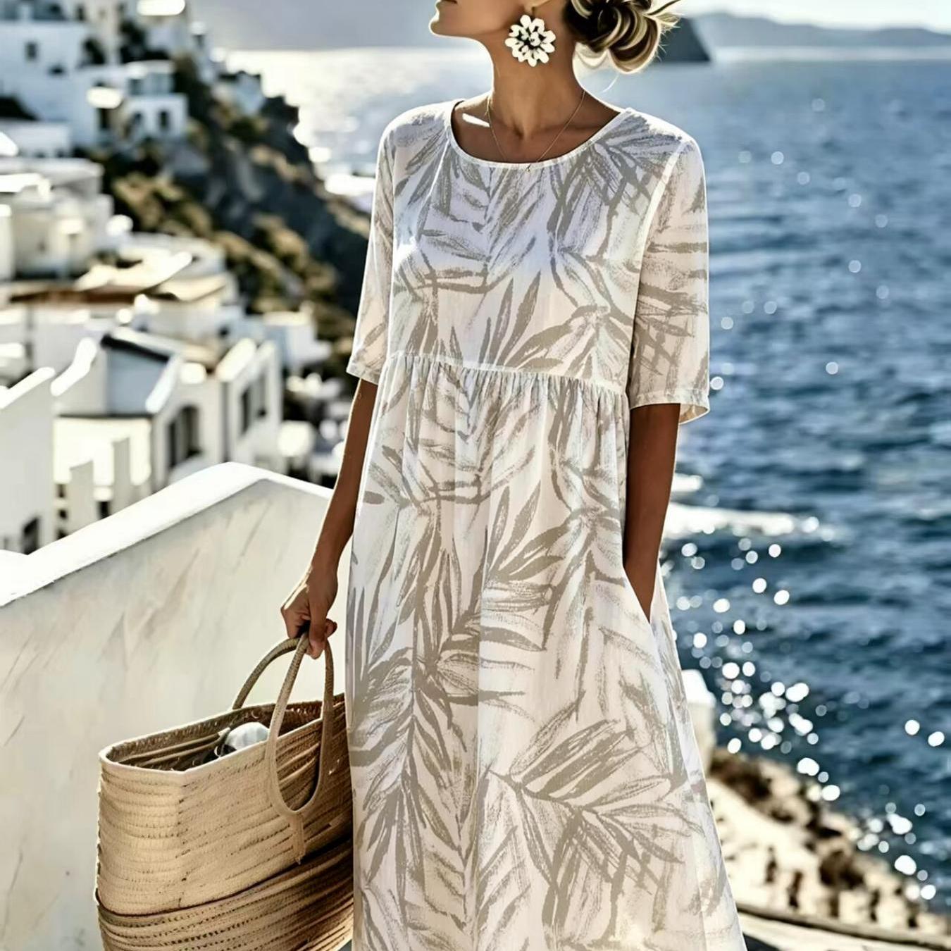 Image of Women's Summer Dress: Featuring A Floral Pattern And A Casual Resort-style Aesthetic, This Dress Is Fashionable And Elegant. Machine Washable And Perfect For Daily Or Commuting, It Makes An Ideal Gift