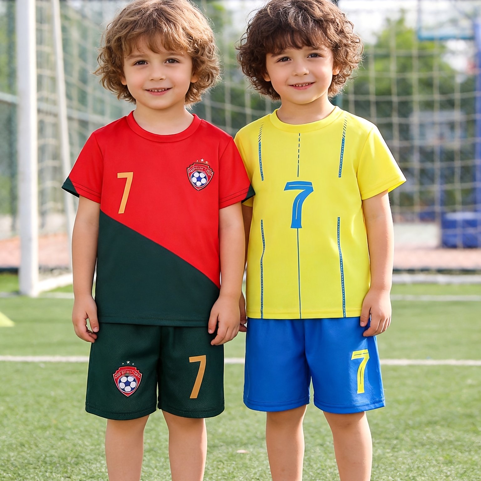 Image of 4pcs Young Boys' Casual Athletic College Digital Gradient Print Short Sleeve T-shirt And Shorts Football Outfit, Suitable For Spring Summer Daily Wear, School, Outdoor, Sports, As A Gift, For Outdoor