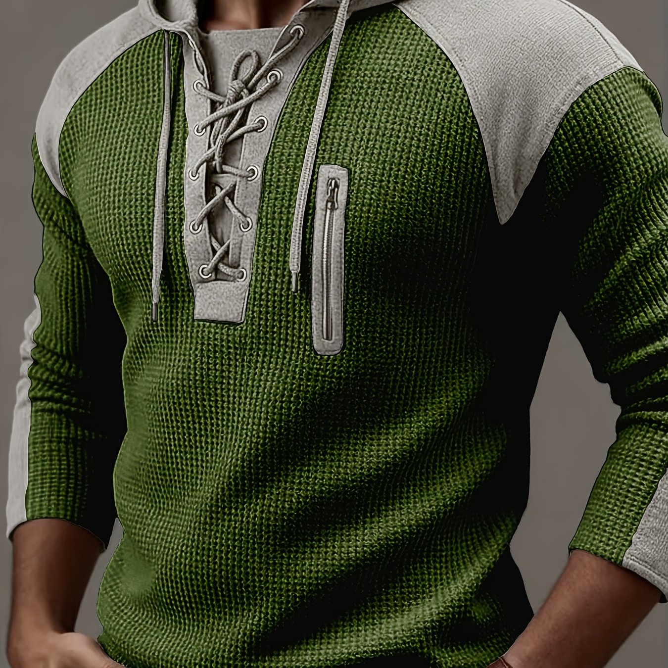 TEMU Spring And Summer Men' Features A Lightweight Luxury Textured Hooded Top With A Ribbed Design On The Shoulders