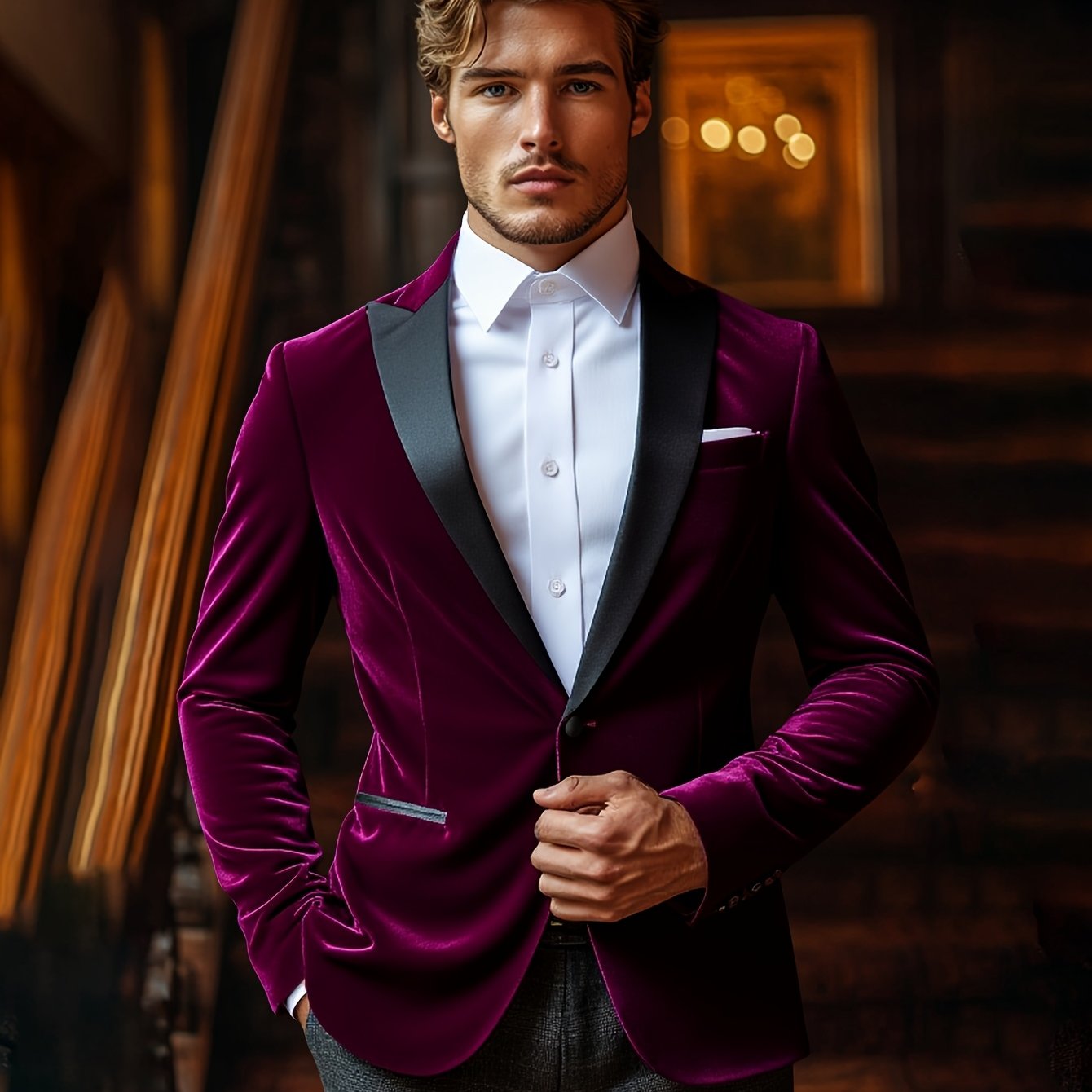 Image of Fashionable Men' Color Suit Jacket With 2 Buttons And A Collar, Casual Suit Top With Real Pockets, 1200 Stitches, Suitable For Holidays, Weddings, And Daily Wear (pocket Sealed)