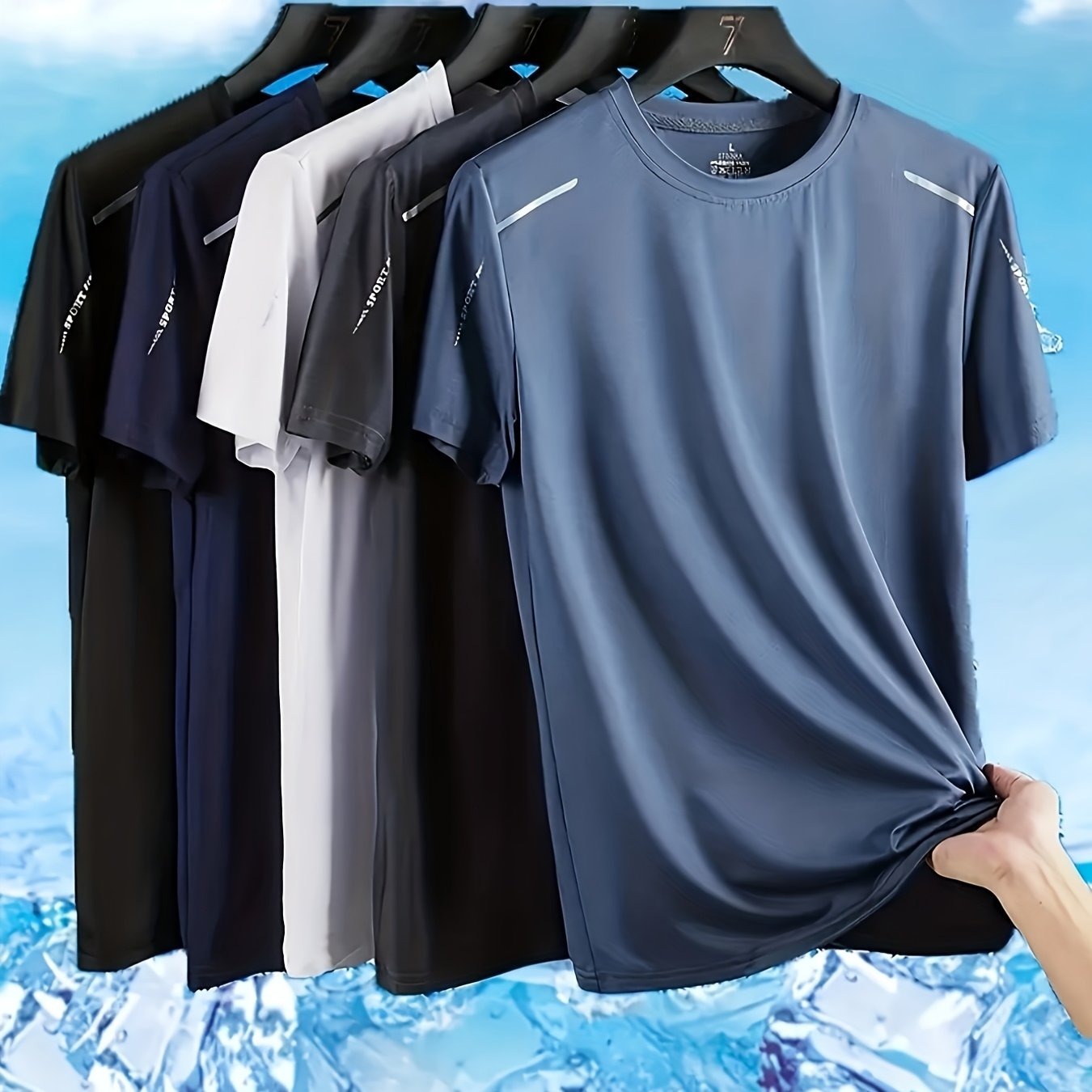 TEMU 5pcs Men's Quick-dry Athletic T-shirt Set - Breathable, Moisture-wicking Round Neck Short Sleeves In Multi-colors Suitable For Gym And Summer
