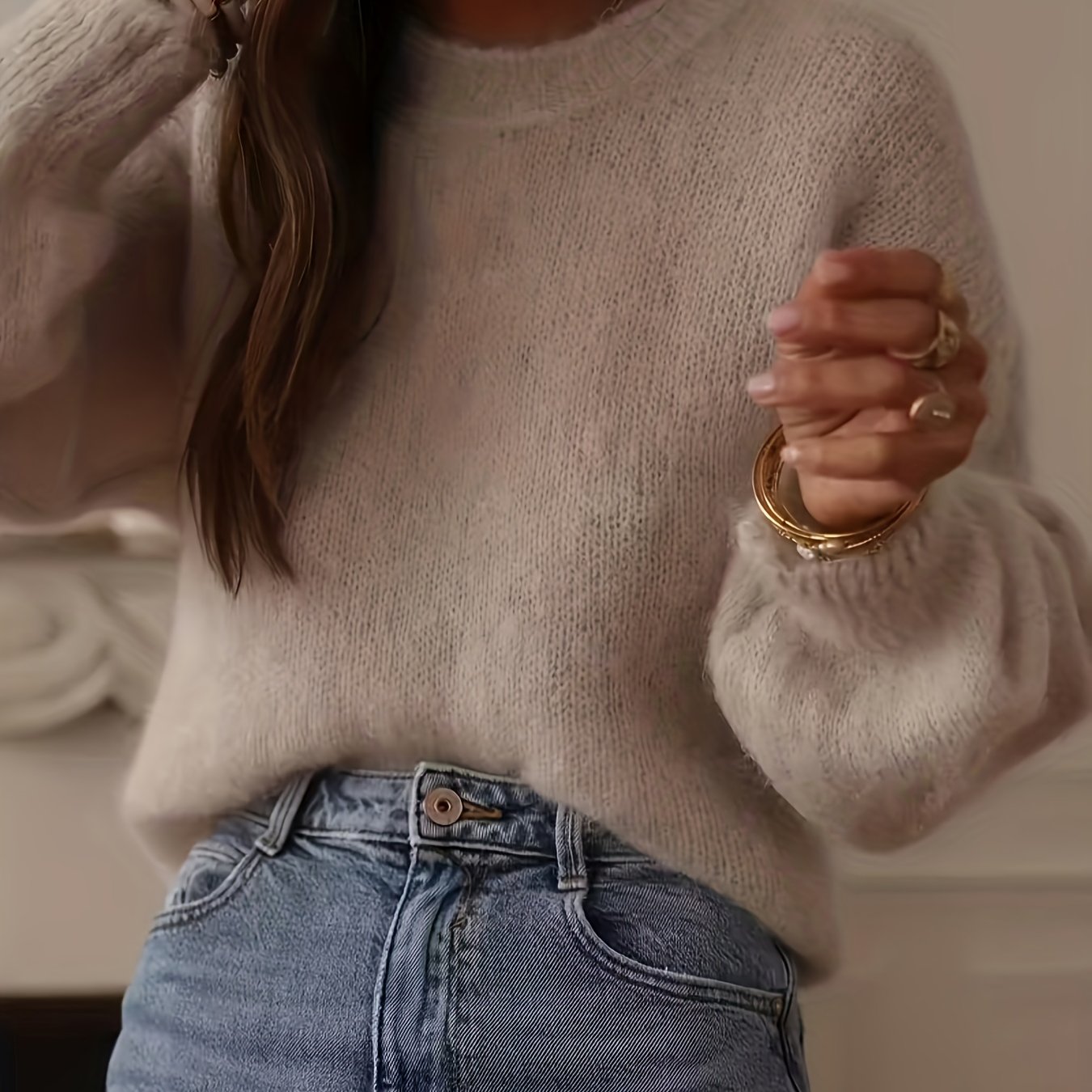 Loose Round Neck Sweater, Versatile Pullover, Soft And Comfortable Top