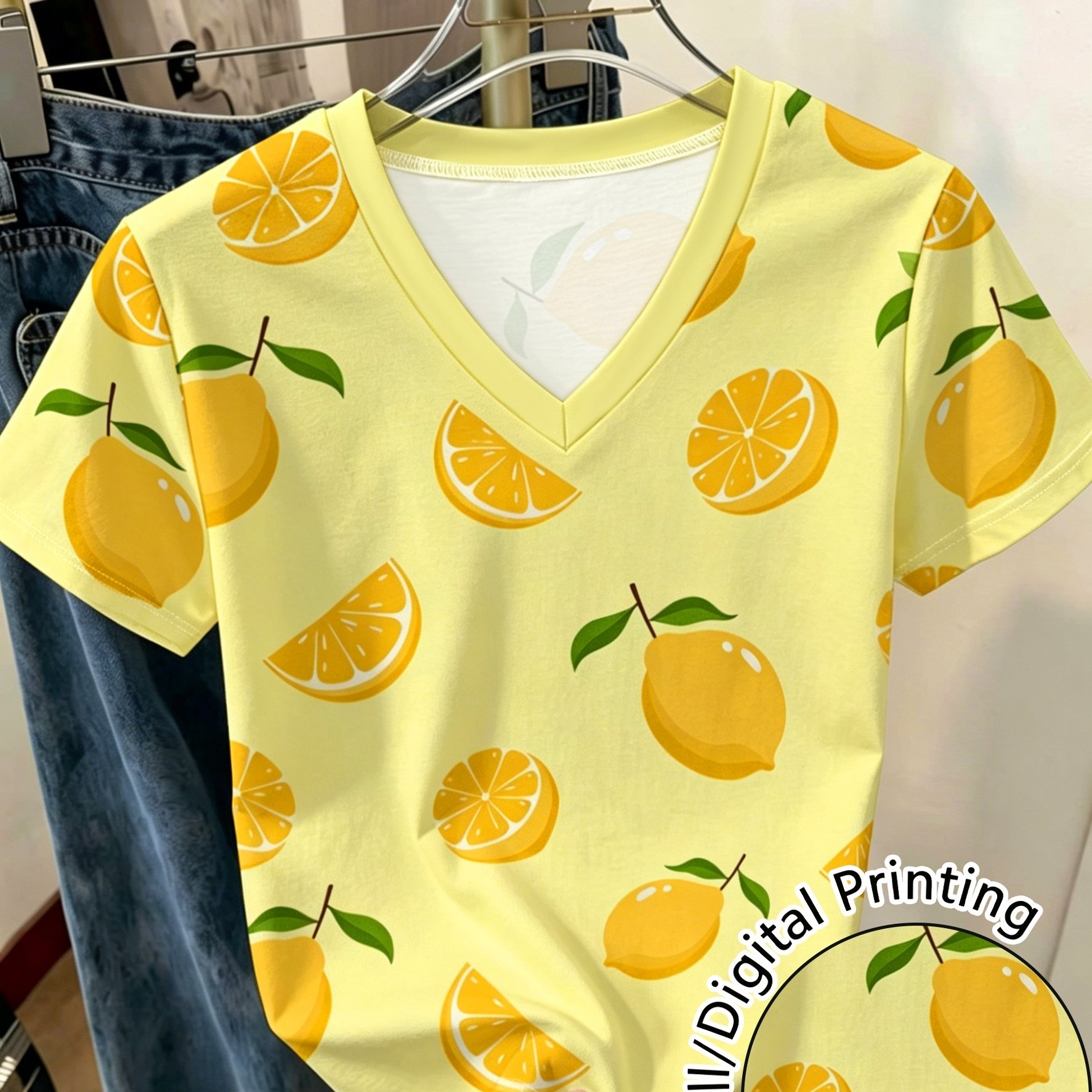 TEMU Women's Printed V-neck Short Sleeve T-shirt, Casual Comfortable And Versatile