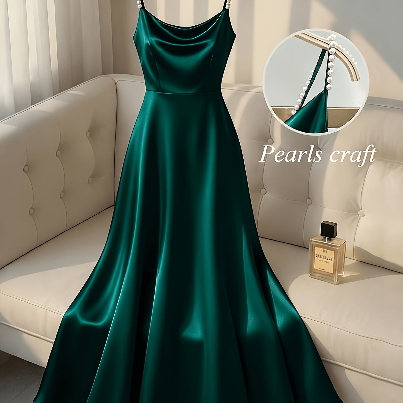 E-shop [Perlenarmband] Satin Cami Retro Kleid, geeignet für Partys, Hochzeiten, Dates und Pendeln, luxuriöses Kleid