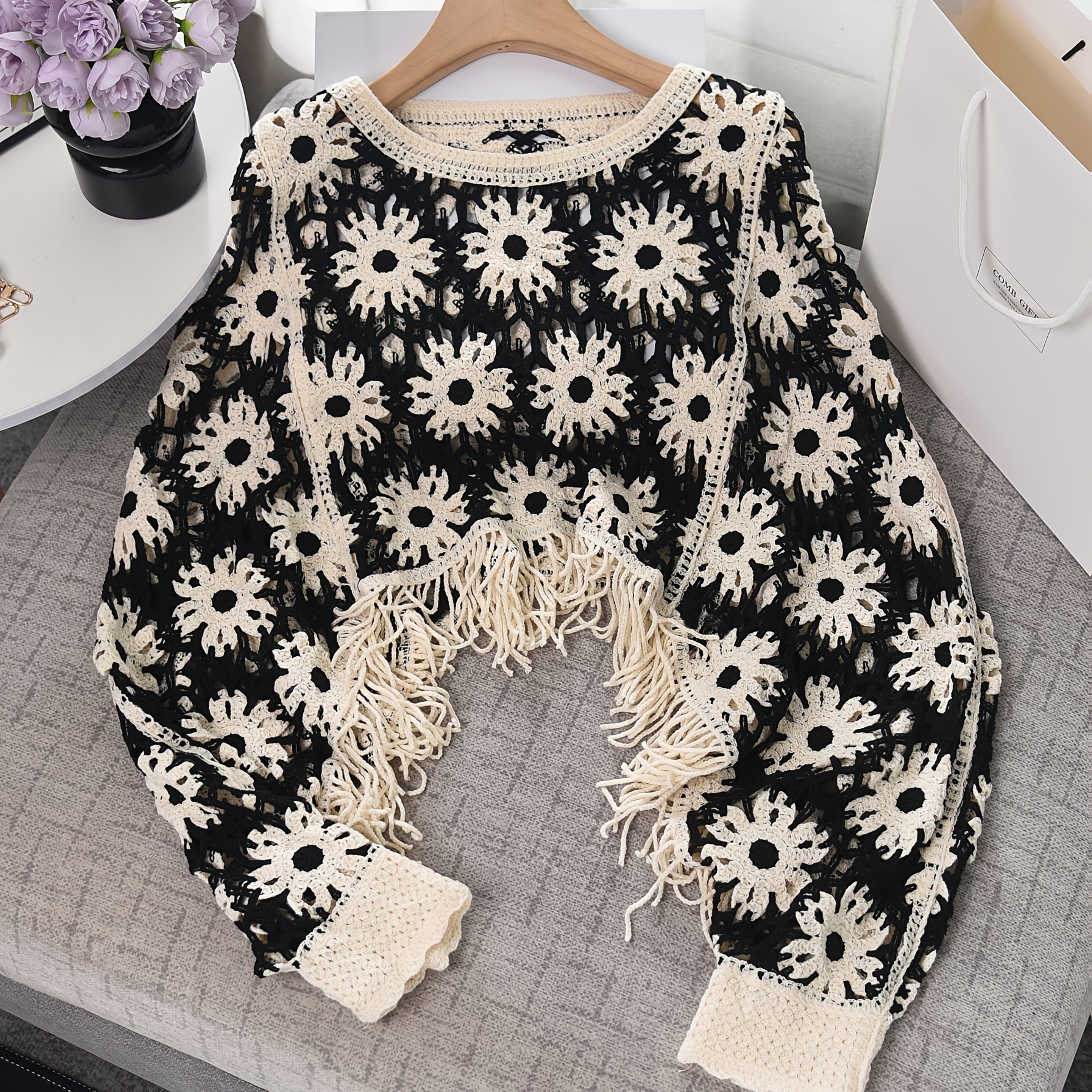 E-shop Bohemian eleganter Rundhals-Pullover mit langen Ärmeln für Frühling Herbst