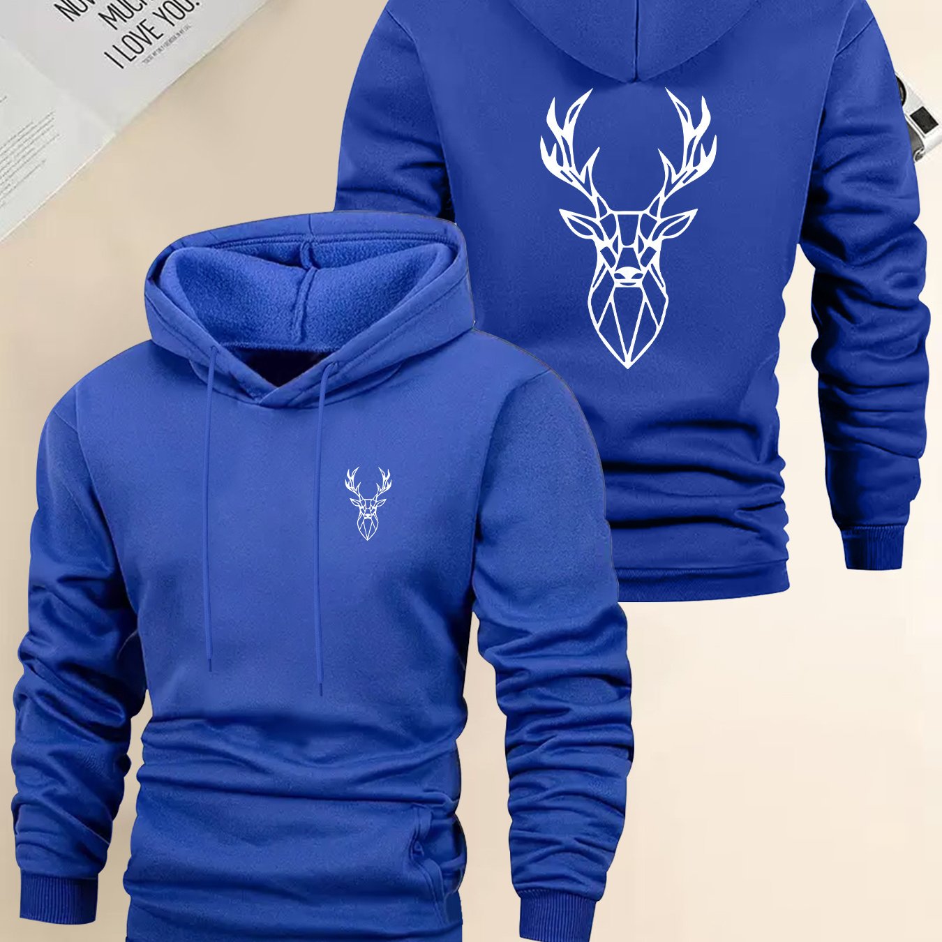 TEMU Men's Casual Hooded Sweatshirt With Simple Front And Back Prints, Comfortable, Stylish, And Versatile Pullover Hoodie For Handsomeness