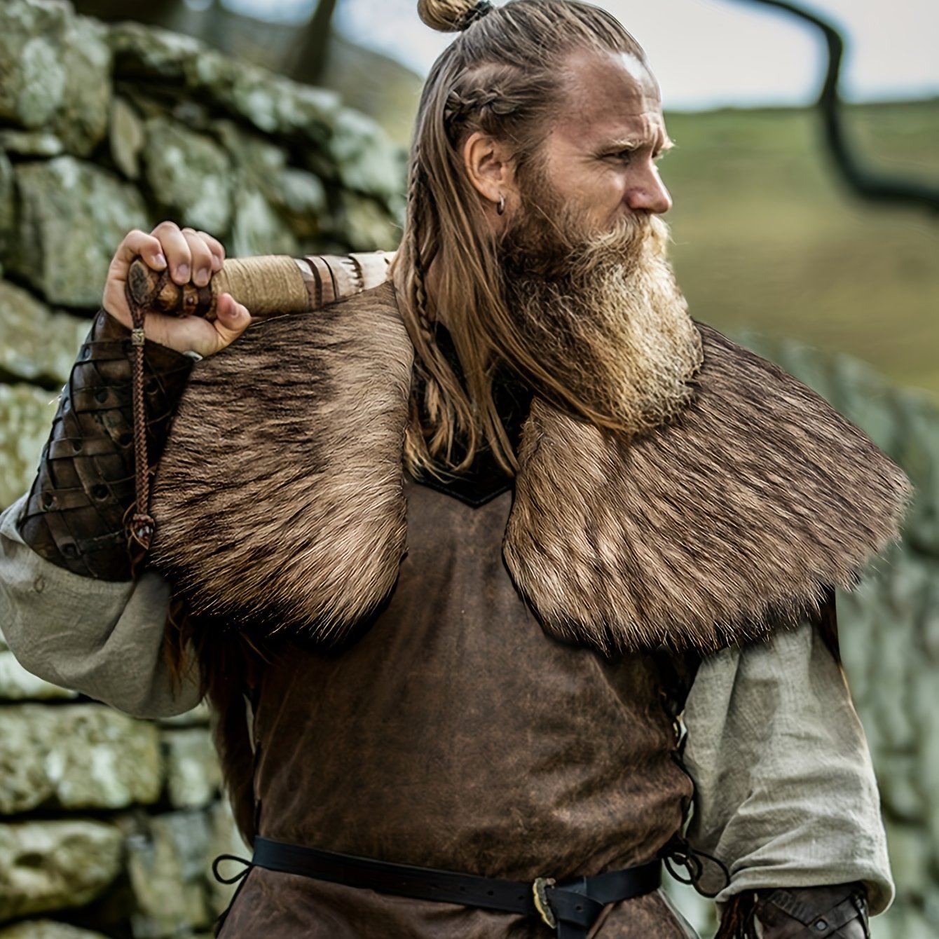 E-shop Viking King Krieger Cape mit Kunstfellkragen für Mittelalter Renaissance Halloween LARP und Winter Cosplay Kostüm