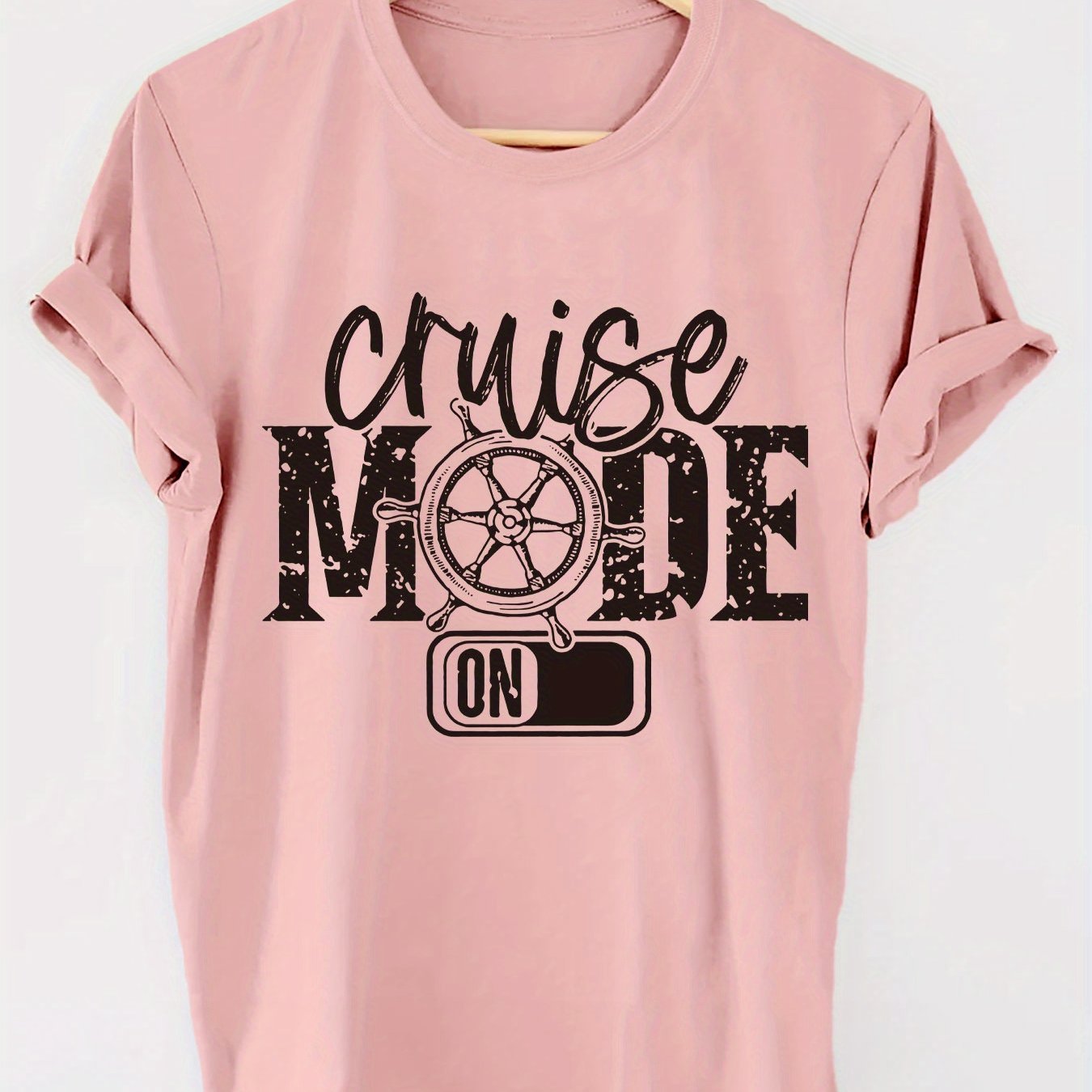 TEMU Cruise Mode Print T-shirt, Short Sleeve Crew Neck Casual Top For Summer & Spring, Women's Clothing