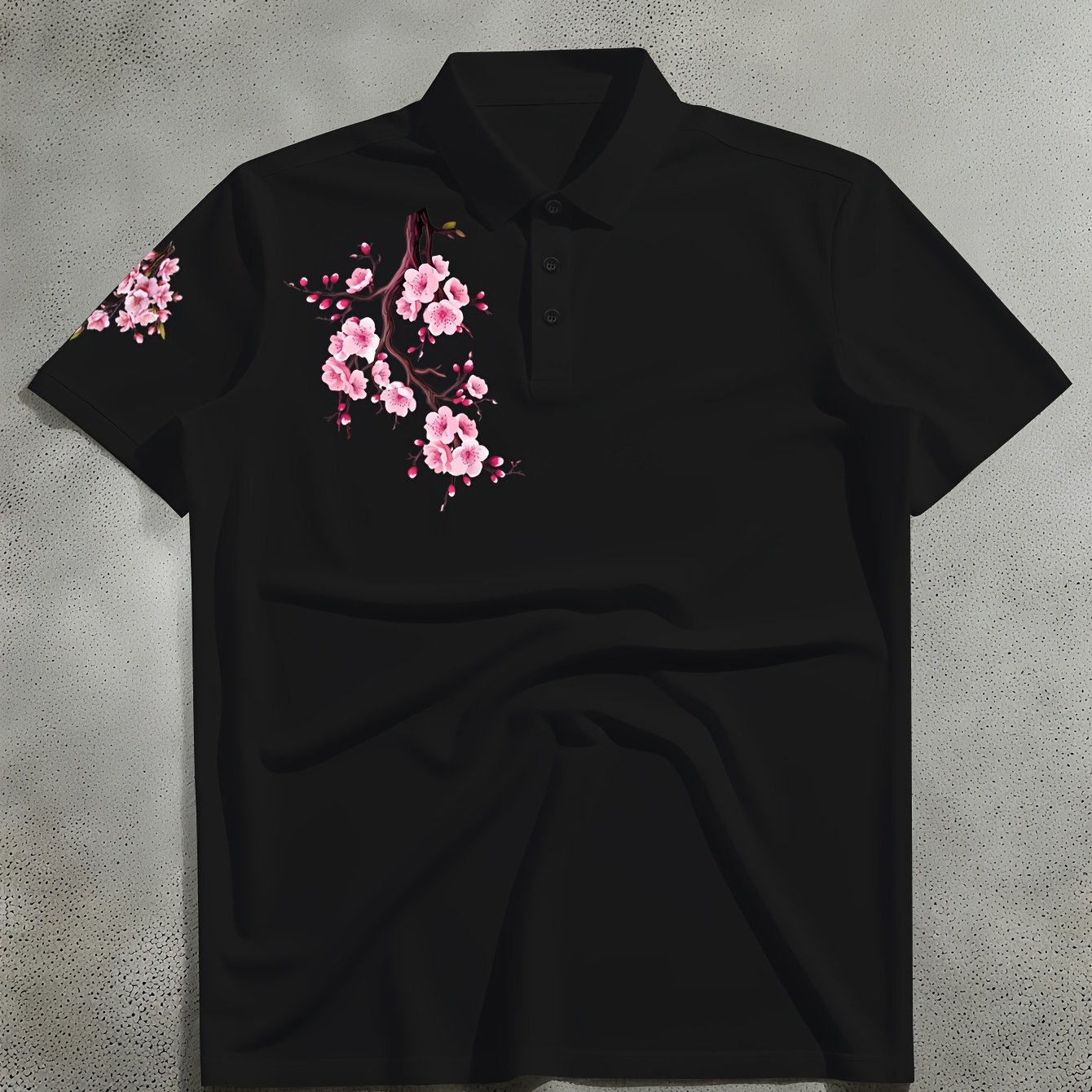 TEMU Men's Short-sleeve Shirt, Artistic Peach Branch Pattern Print Short-sleeve Shirt