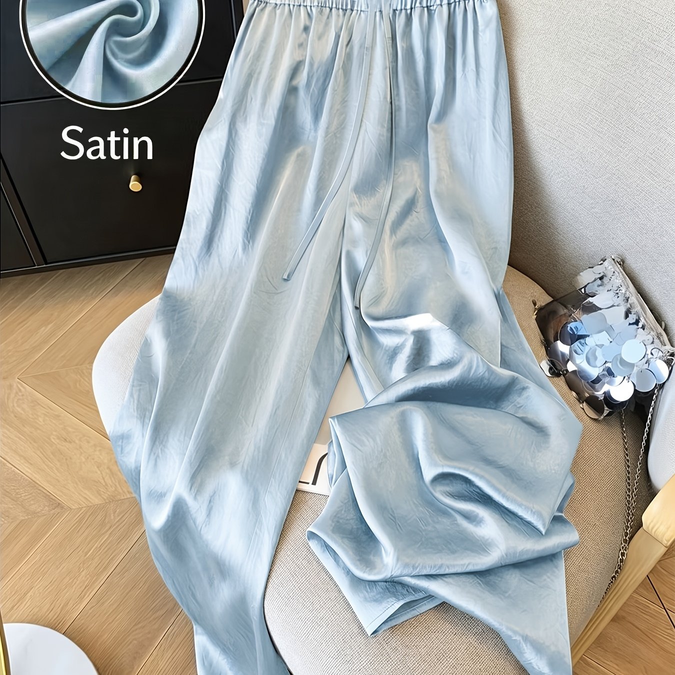 TEMU Women's Acetate Fiber Satin Textured Loose Comfortable Casual Wide-leg Pants